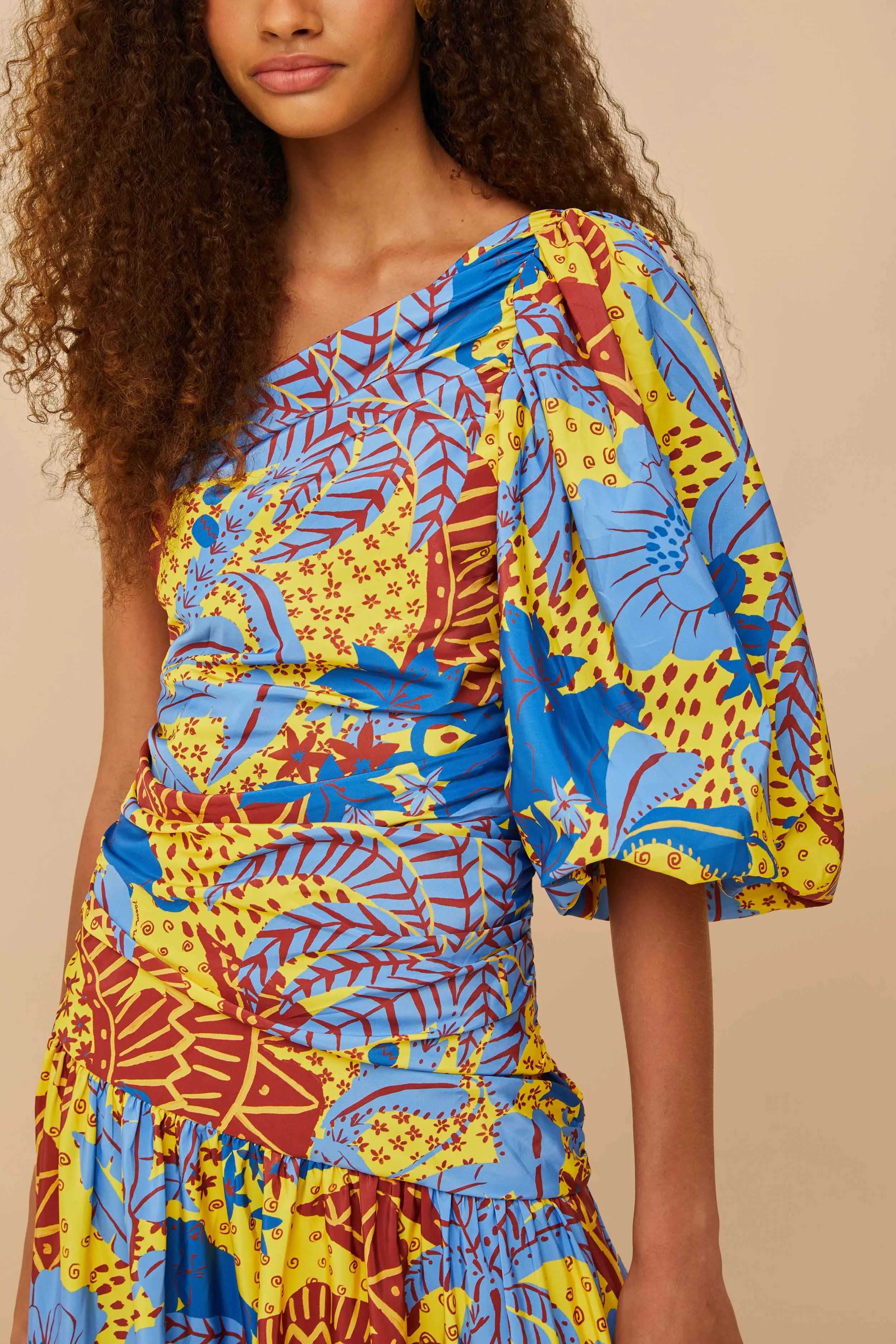 Yellow Jungle Panther One-Shoulder Midi Dress Timeless Look Frost Light