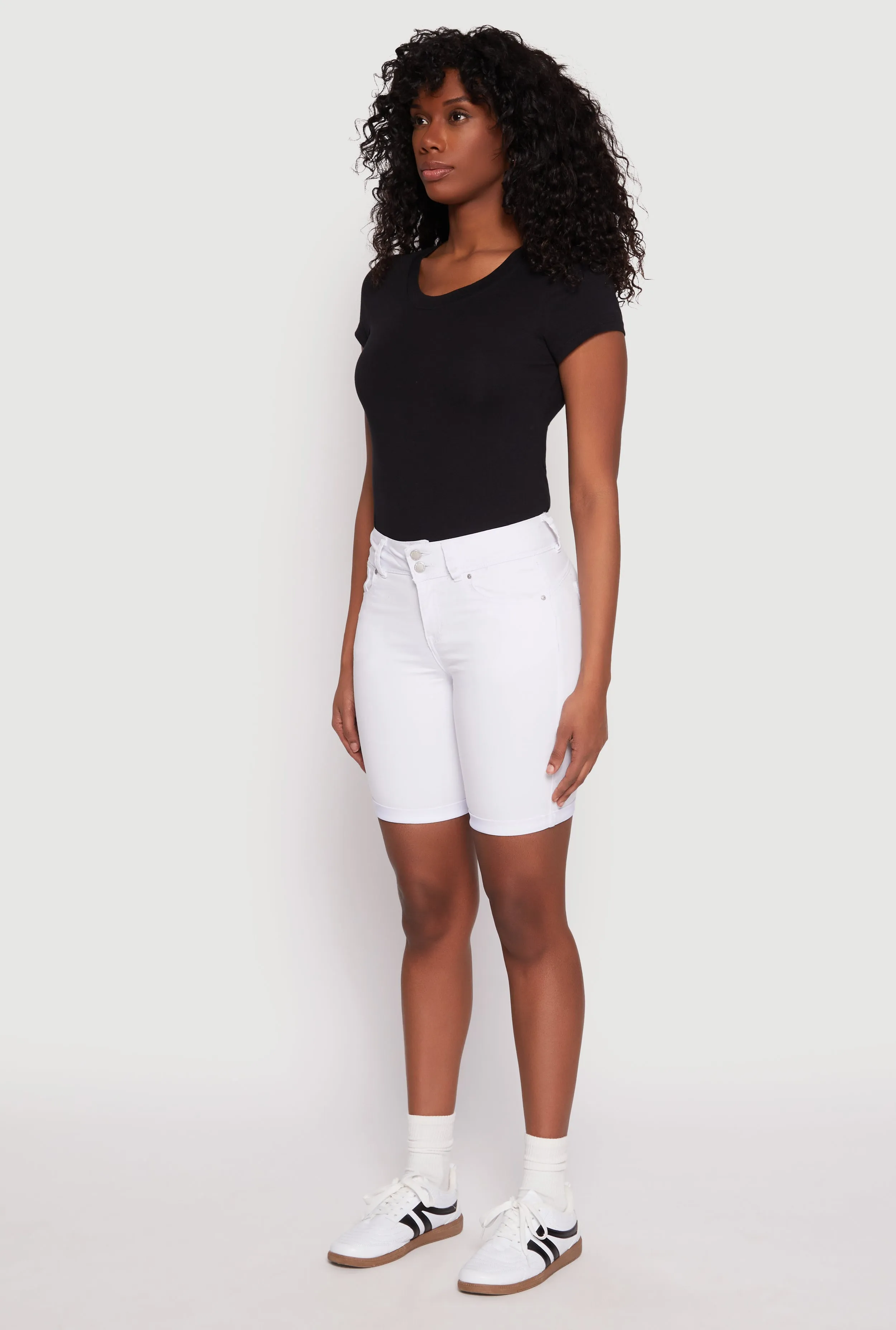 WAX Fixed Cuff Bermuda Denim Shorts Street Chic