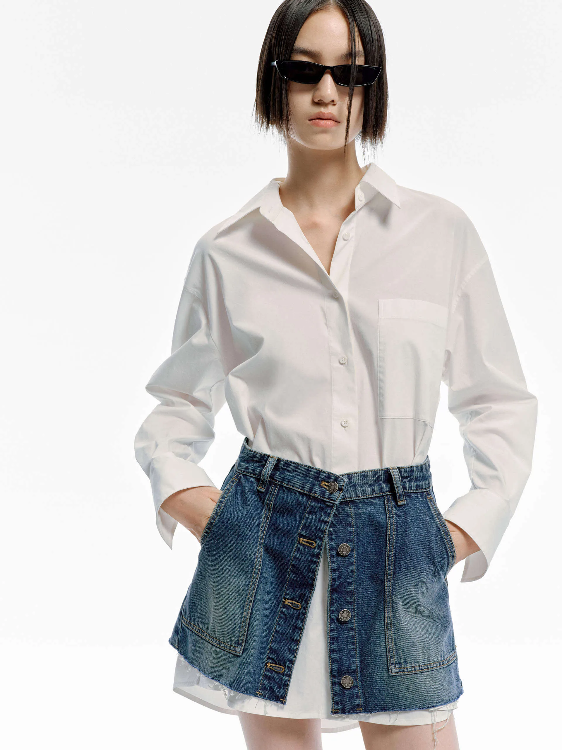 Paneled Denim Shirt Dress Layer Free Coquette Feel