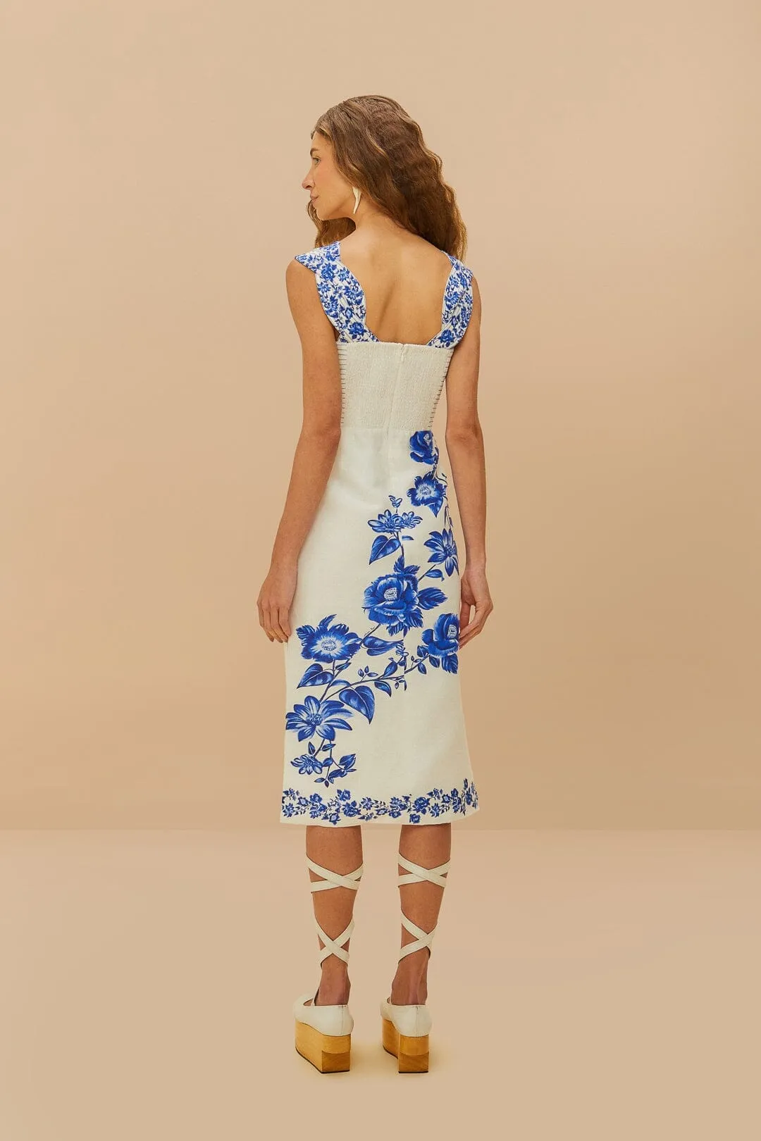 Off-White Floral Cascade Wavy Midi Dress Platinum Shine