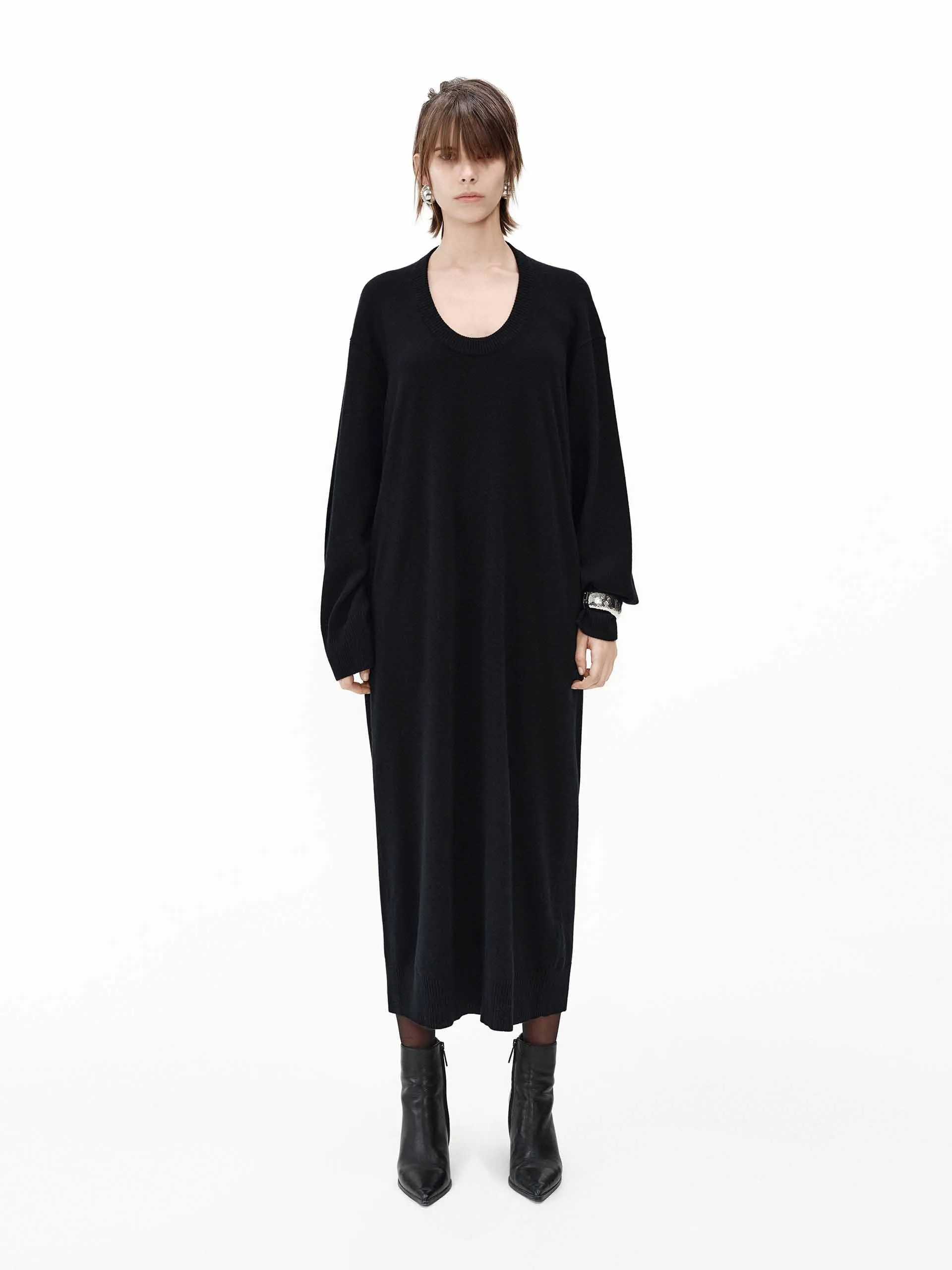 Mist Valley Silver Light Scoop Neck Loose Dress