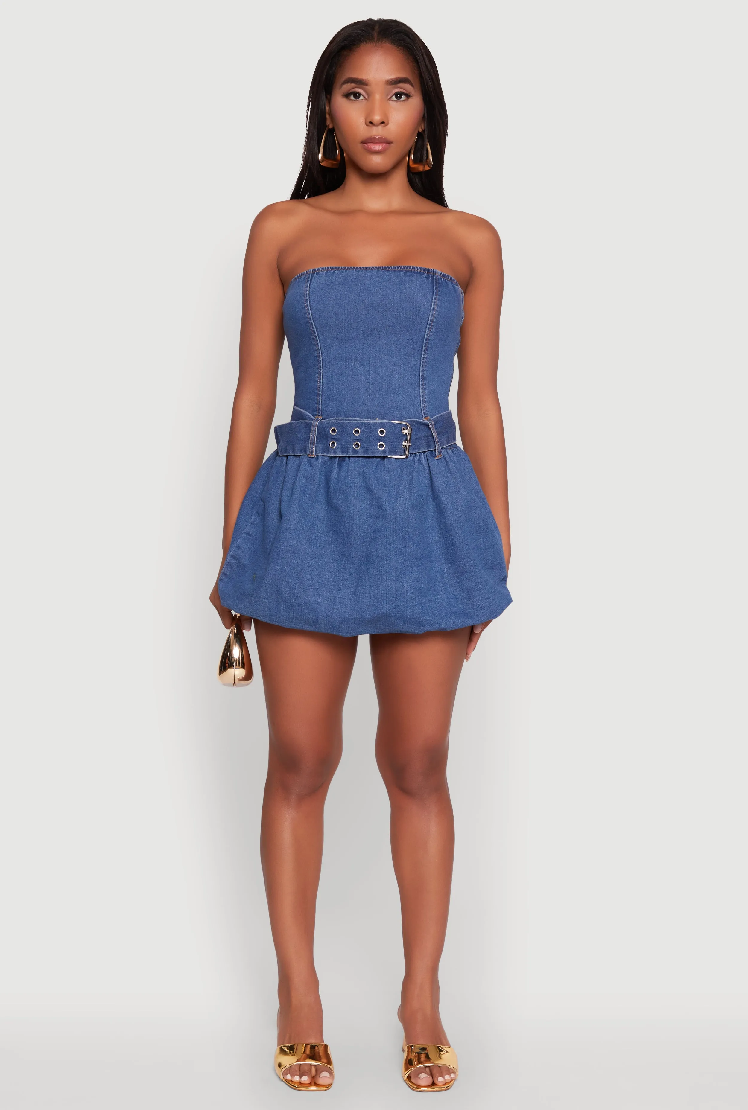 Trendy Denim Skater Dress with Belt and Grommets Vibrant Chic
