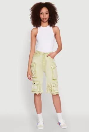 Daisy Acid Wash Raw Hem Utility Bermuda Shorts Mood Piece