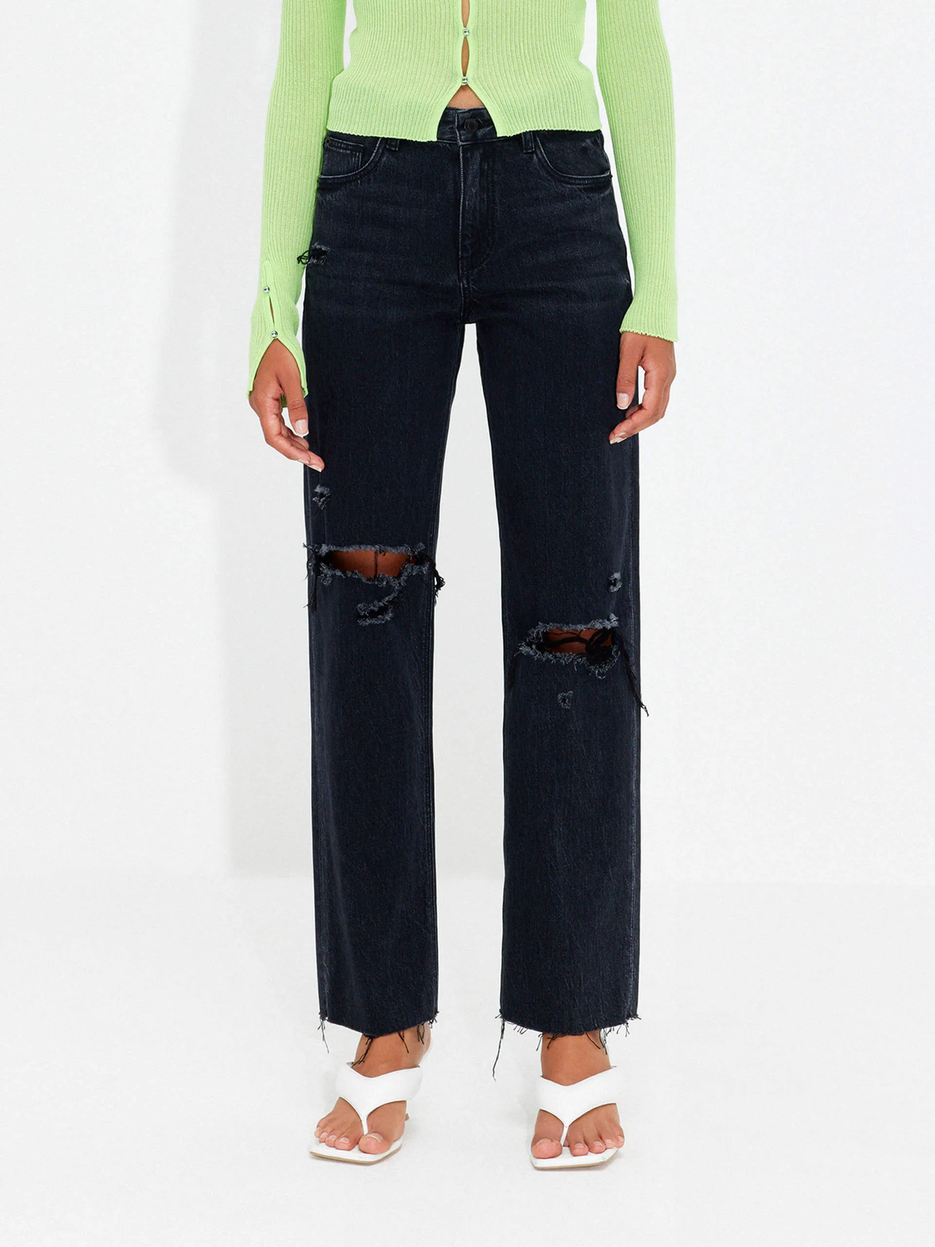 Black Ripped Detail Jeans Anti Pilling Technology Secure Closure System