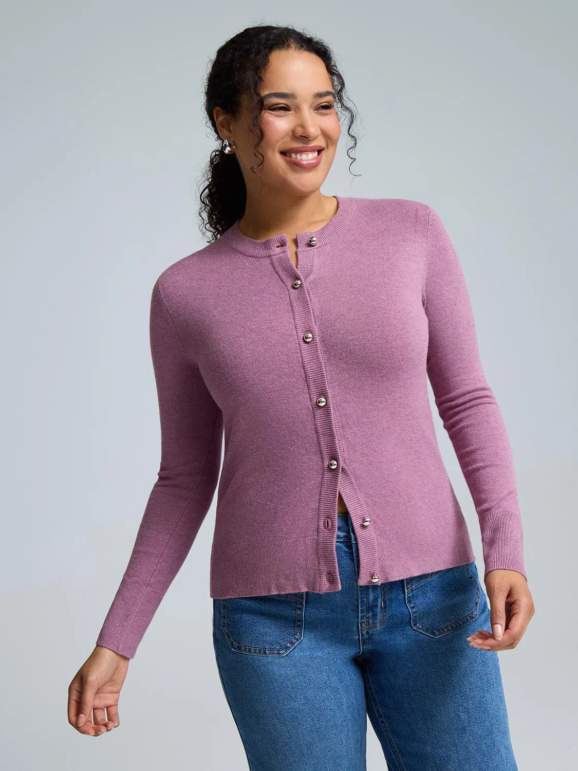 Ribbed Crew Neck Cardigan Elegant Urban Explorer Athlete Fit