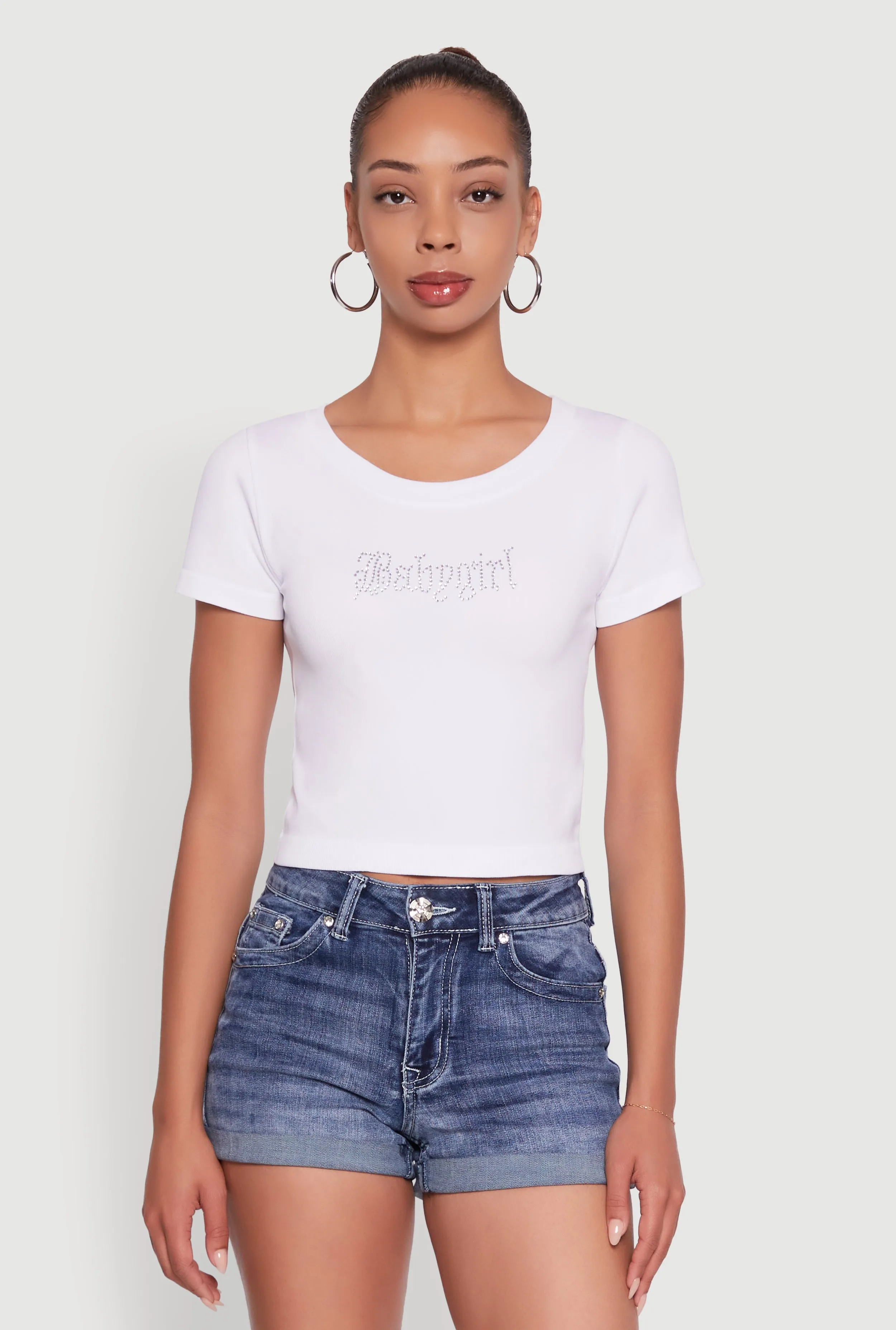 Garment Dyed Seam Free Back Seamless Rhinestone Babygirl Graphic Cropped Tee