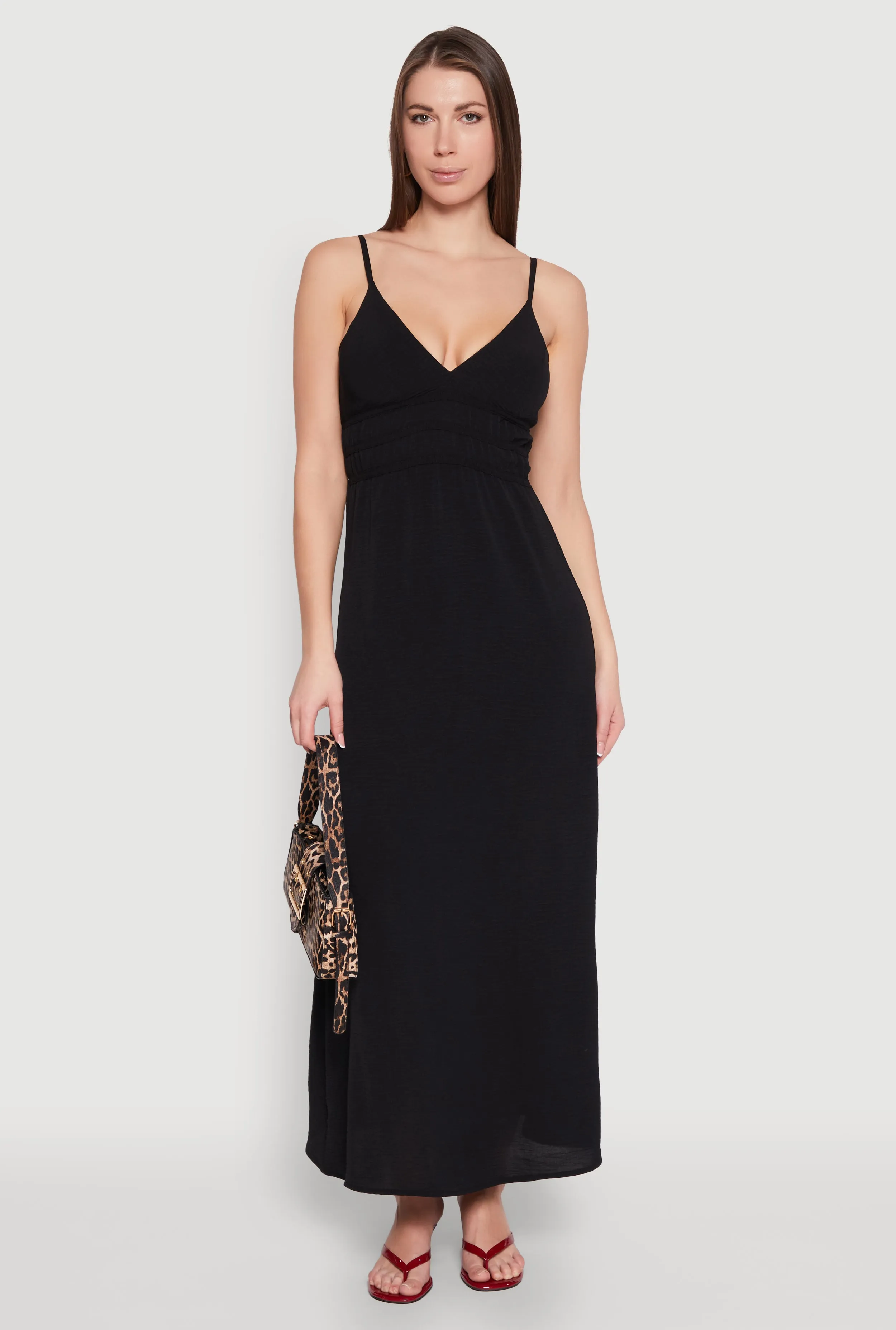 V Neck Empire Waist Maxi Dress Poplin Smooth
