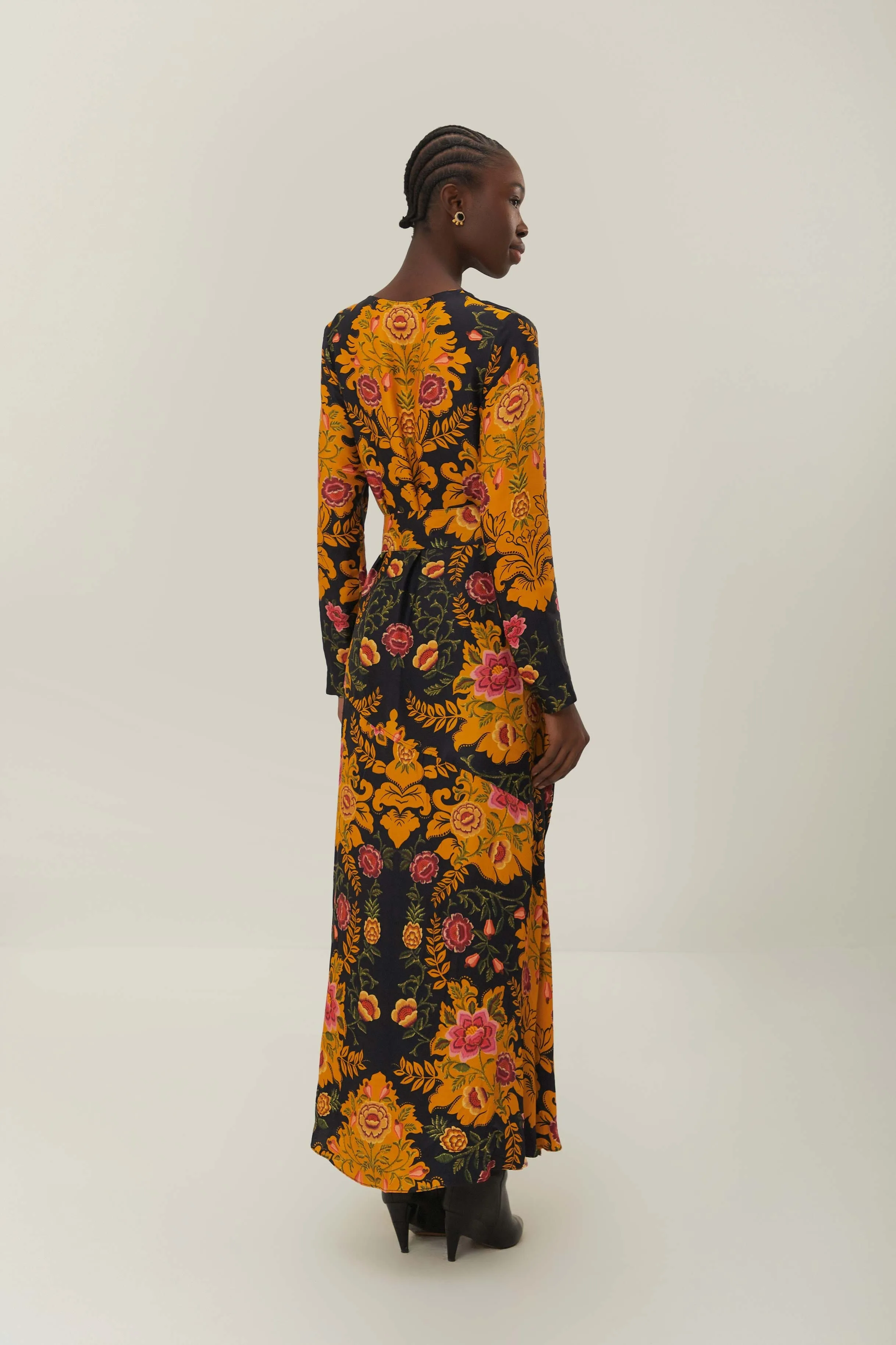 Black Arabesque Floral LENZING? ECOVERO? Viscose Maxi Dress Forest Air