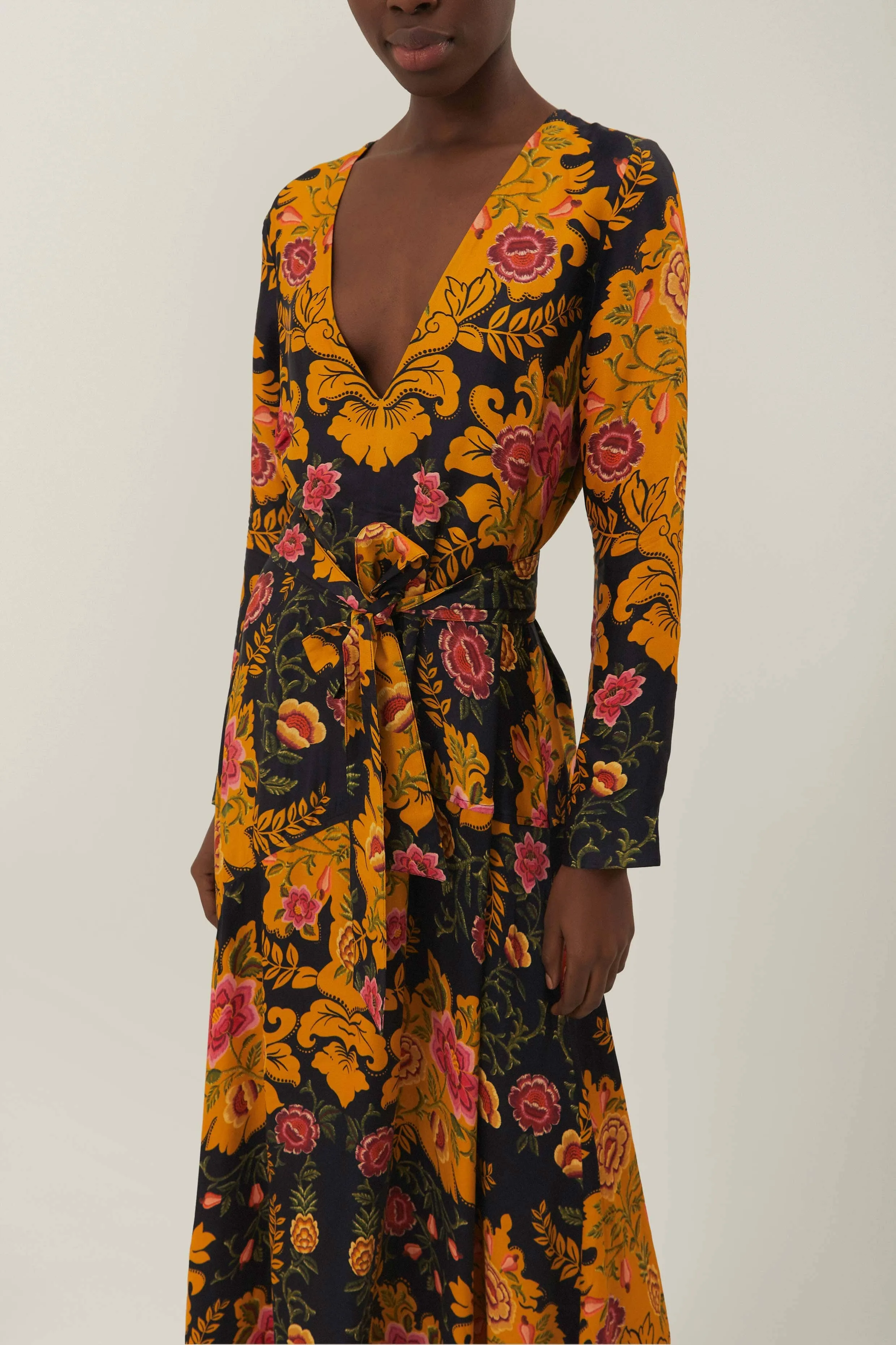 bohemian flair Black Arabesque Floral LENZING? ECOVERO? Viscose Maxi Dress