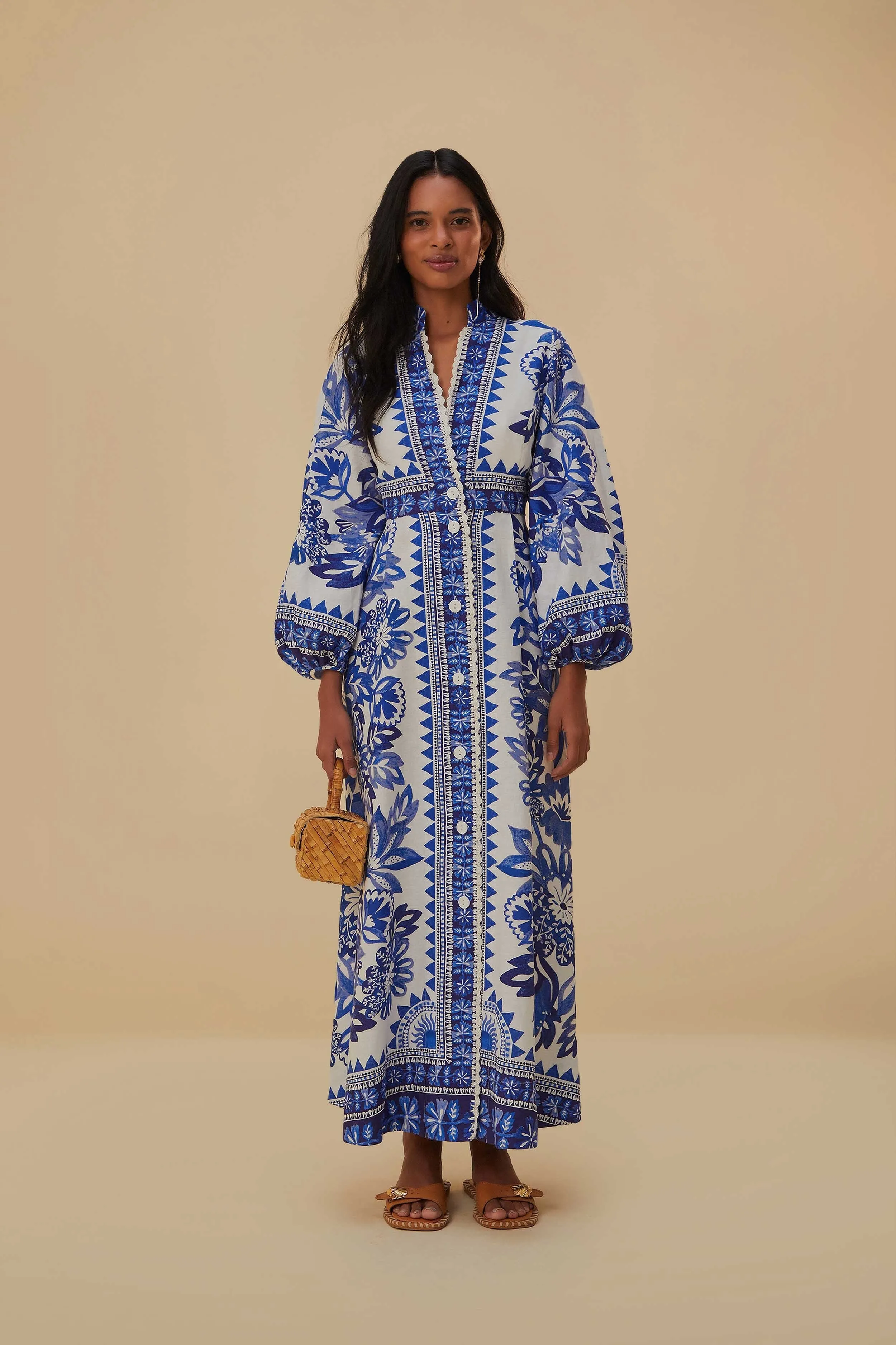 Off-White Flora Tapestry Lenzing? Ecovero? Euroflax? Maxi Dress Dune Path wrap waist