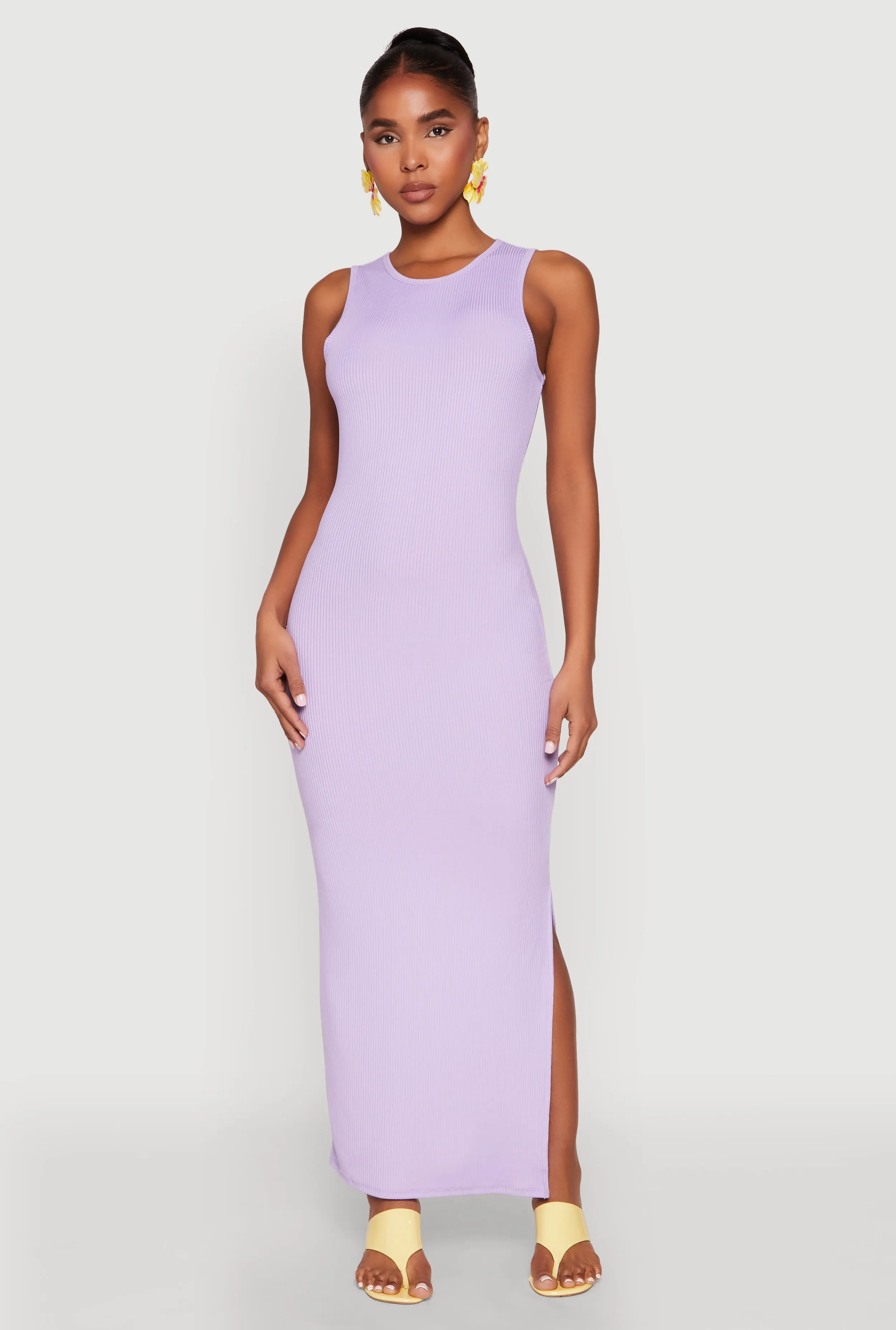 Rib Knit Side Slit Maxi Dress Sea Breeze