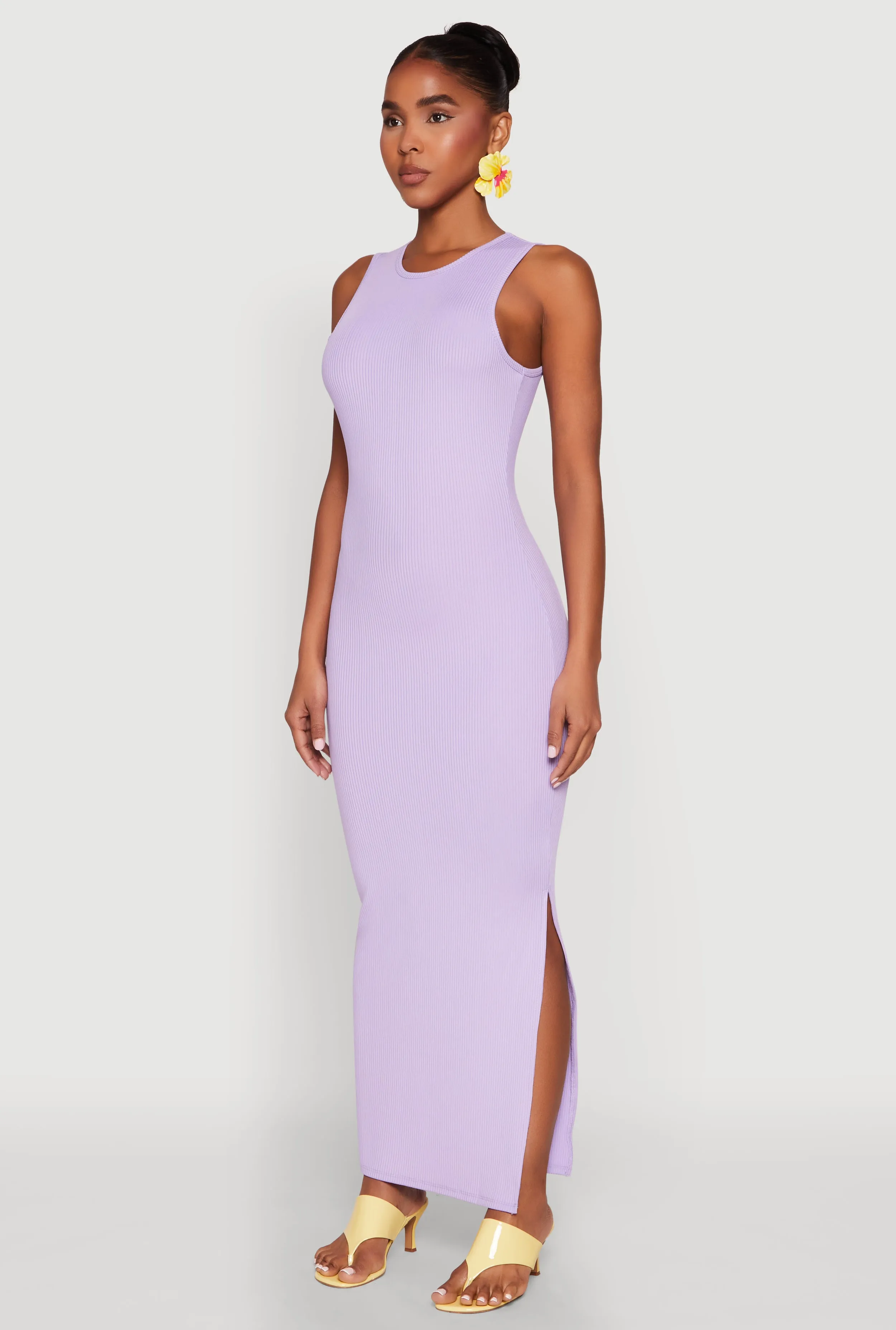 Photo Time Sun Bay Rib Knit Side Slit Maxi Dress