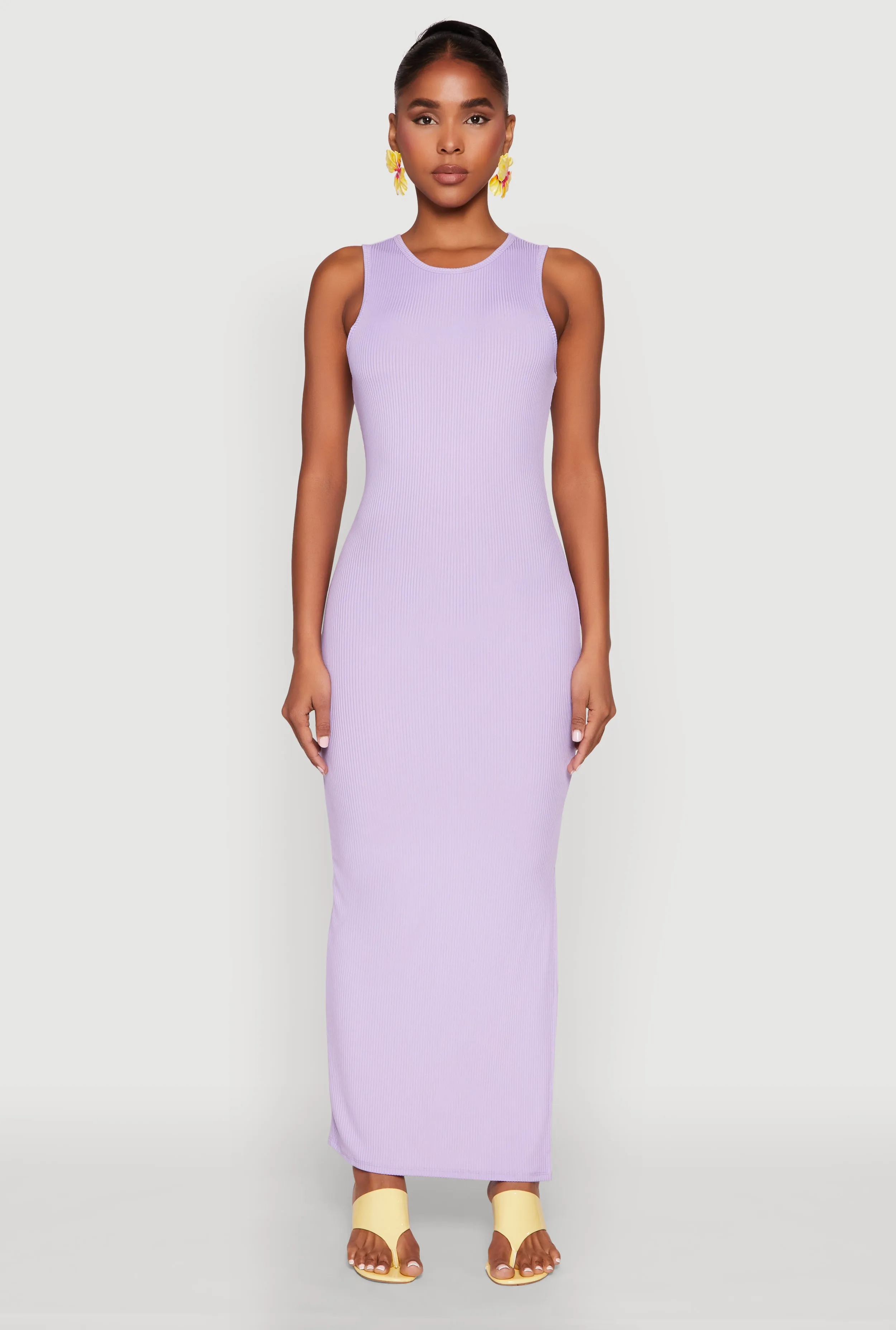 Rib Knit Side Slit Maxi Dress White Peak Effortless chic full-length dress
