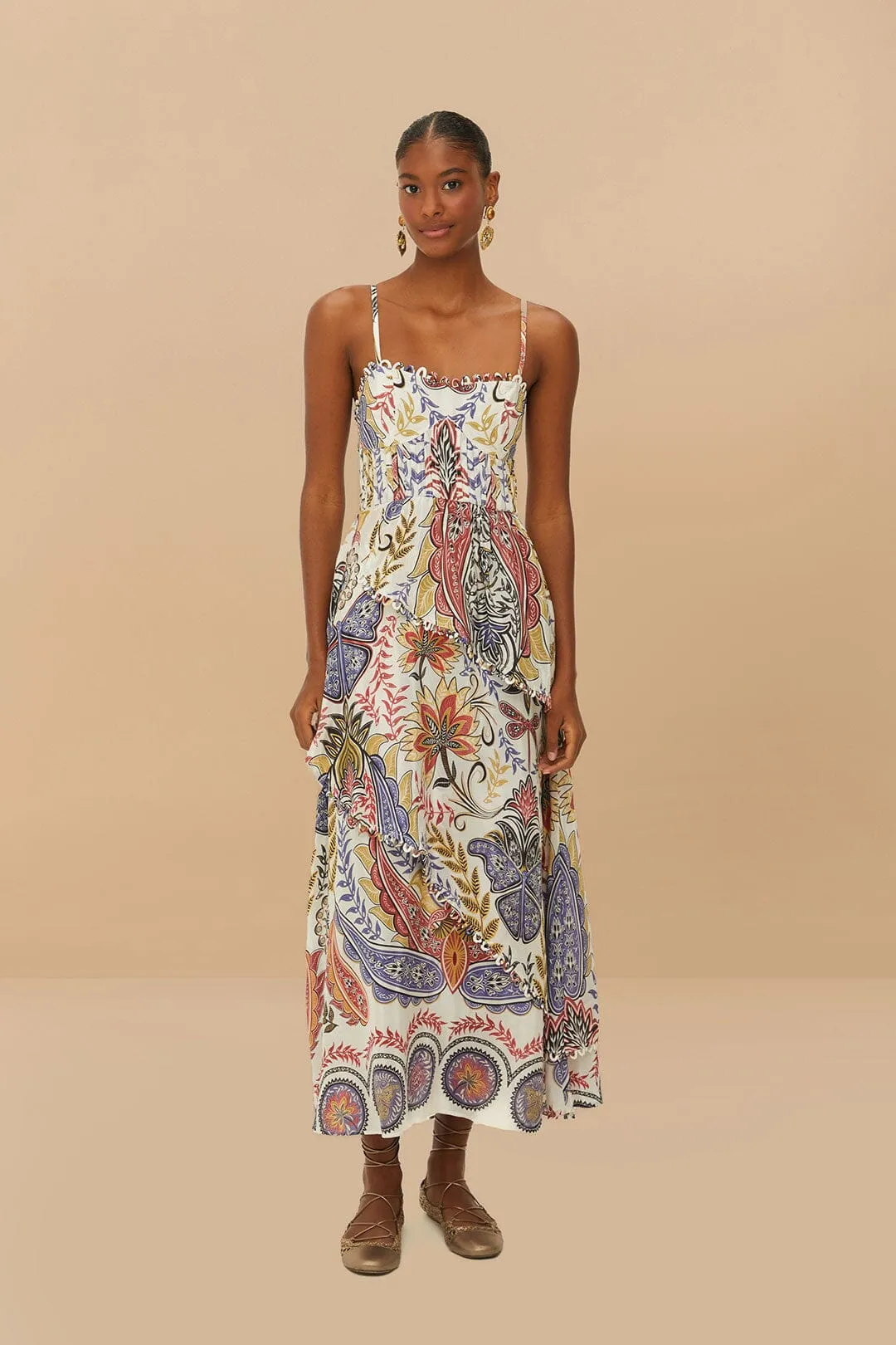 Vibrant evening maxi Off-White Boho Glam Loopy Trim Maxi Dress