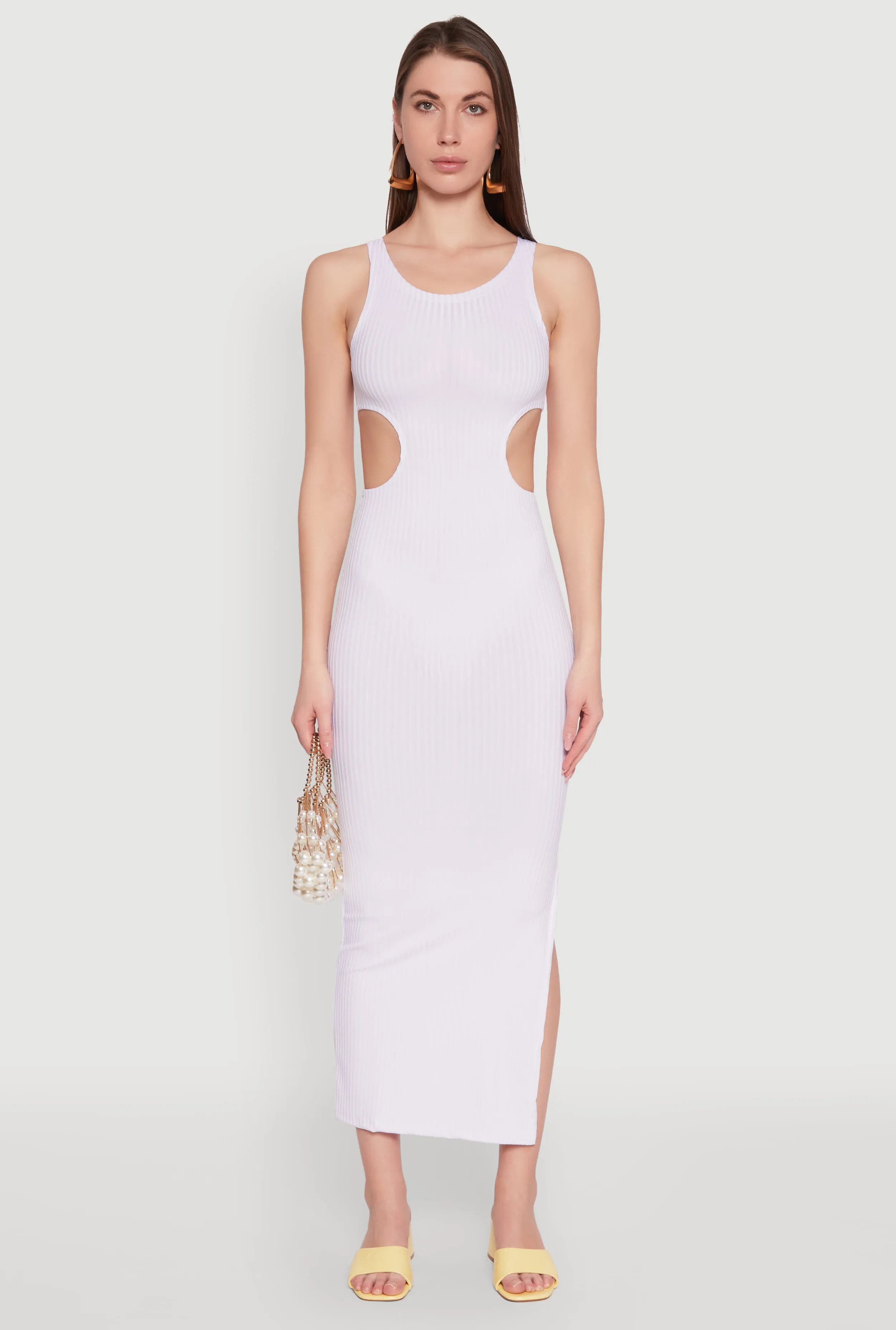 Rib Knit Side Cut Out Maxi Dress Crepe Soft Stone Lane