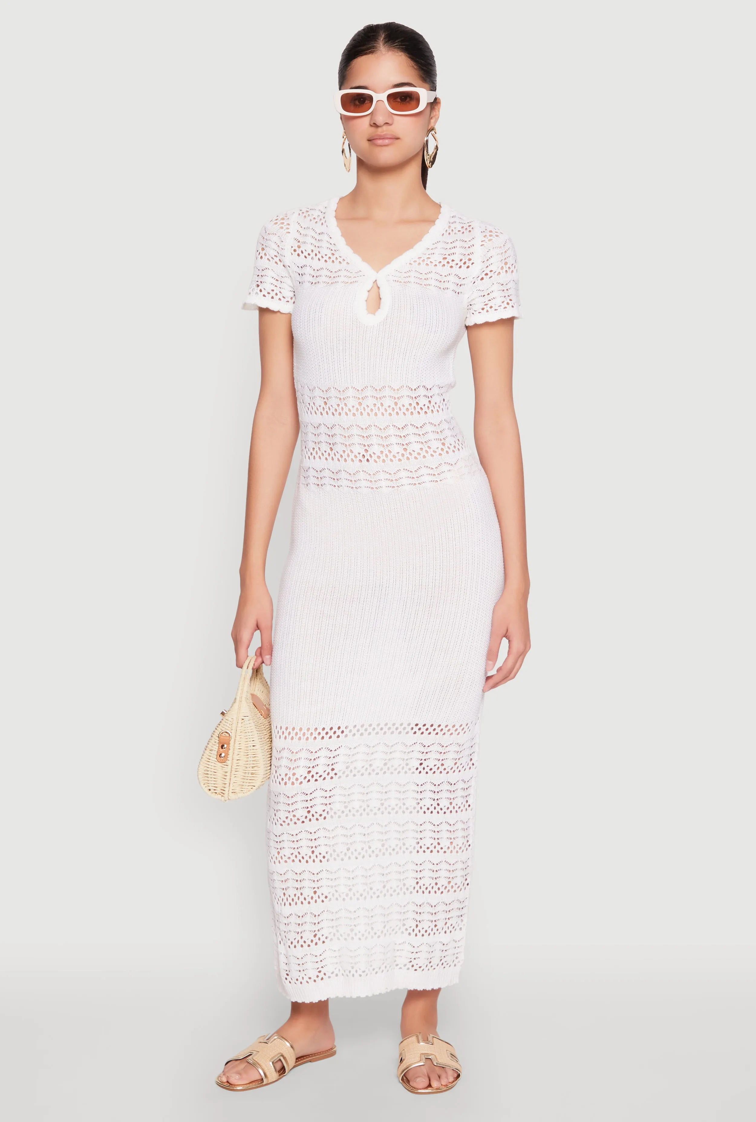 Almost Famous Short Sleeve Pointelle Maxi Dress Elegant maxi dress for wedding Calm Air