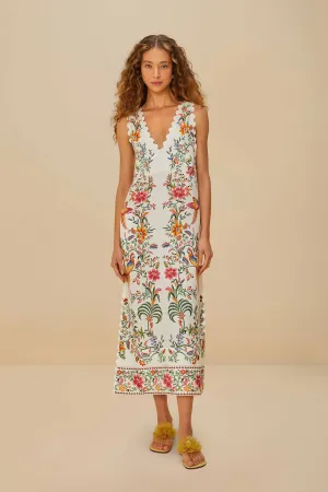 Wood Bridge Candle Hour Off-White Delicate Forest Euroflax? Premium Linen Maxi Dress
