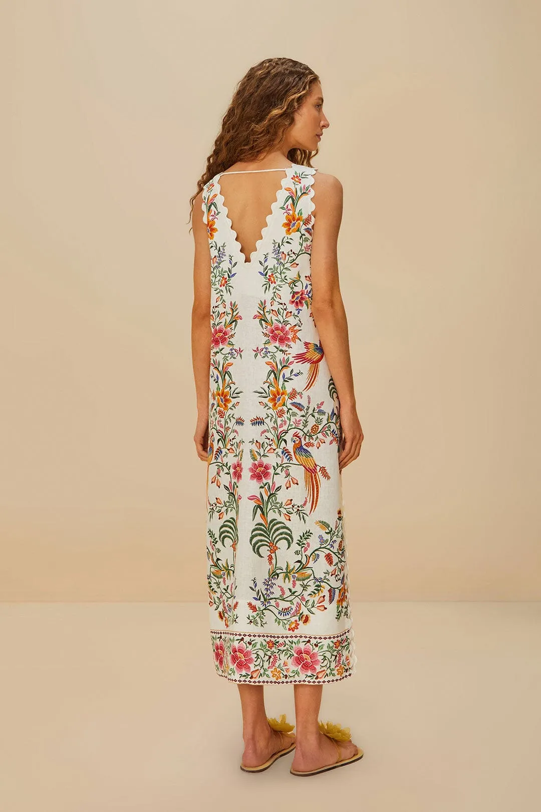 Off-White Delicate Forest Euroflax? Premium Linen Maxi Dress Steel Glow Tide Glow