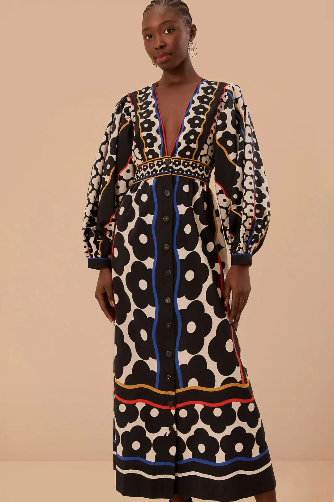 Dune Glow Iron Glow Black Farm Daisy Plunging Neck Maxi Dress