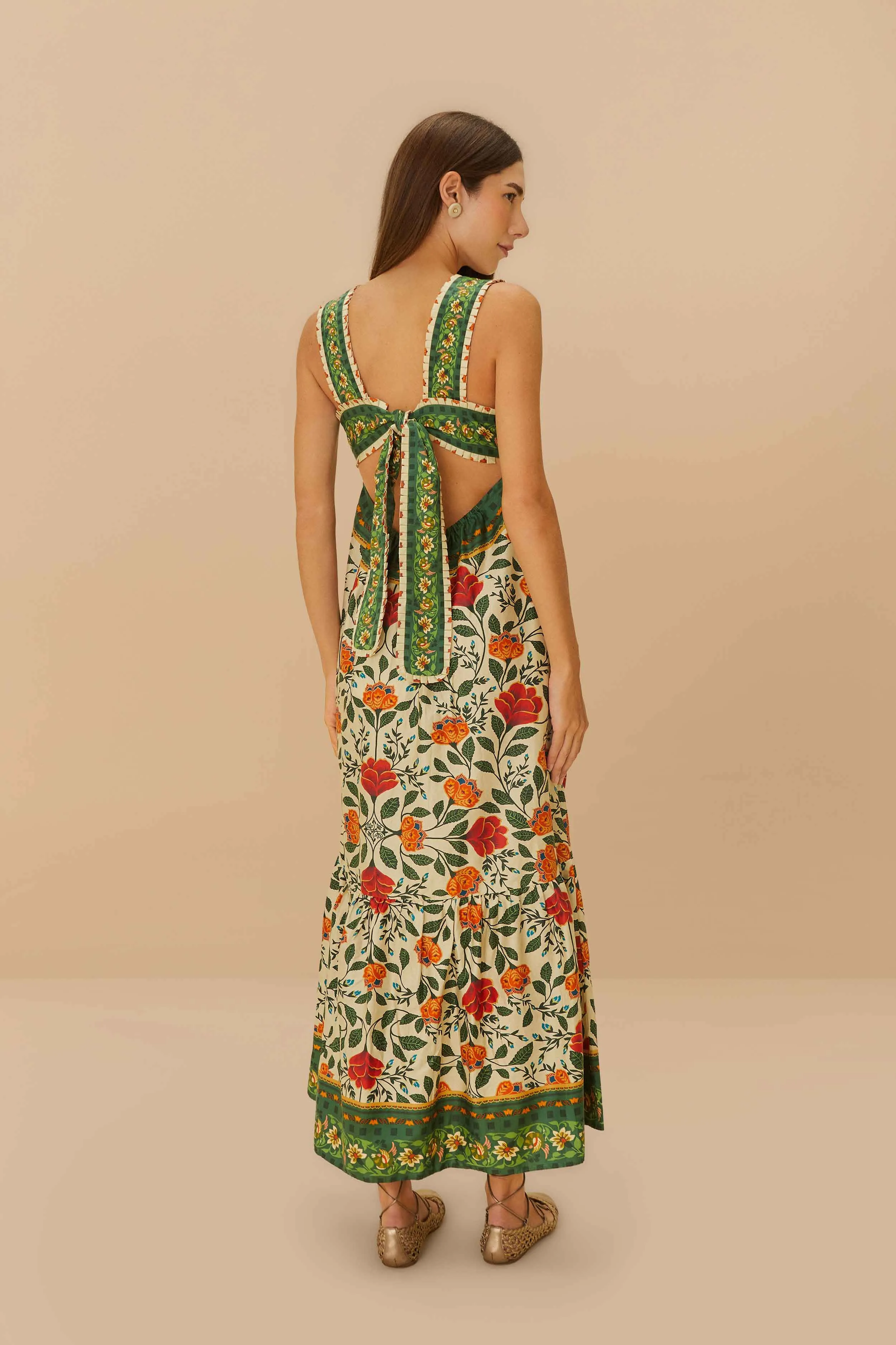 Sand Garden Tapestry Back Bow Maxi Dress breath easy