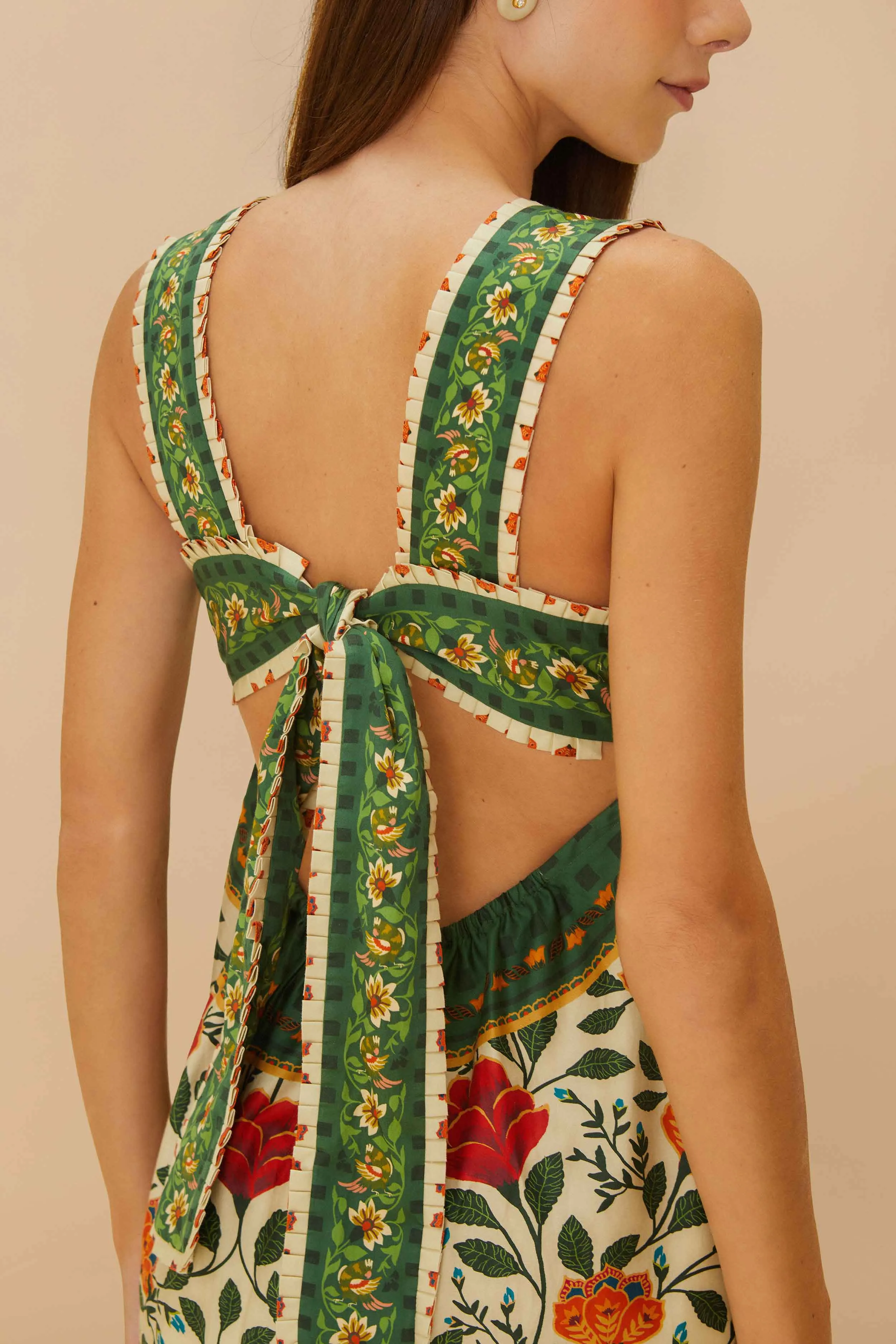 Wood Glow Sand Garden Tapestry Back Bow Maxi Dress