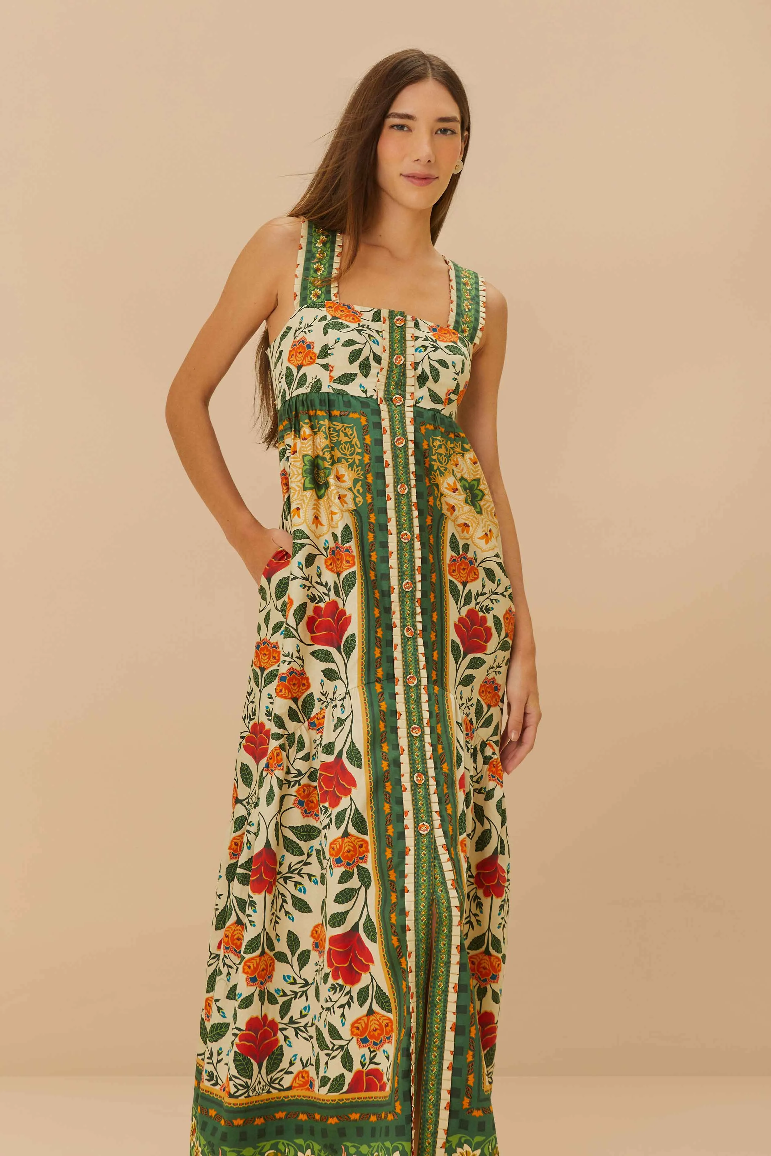 garden party Sand Garden Tapestry Back Bow Maxi Dress