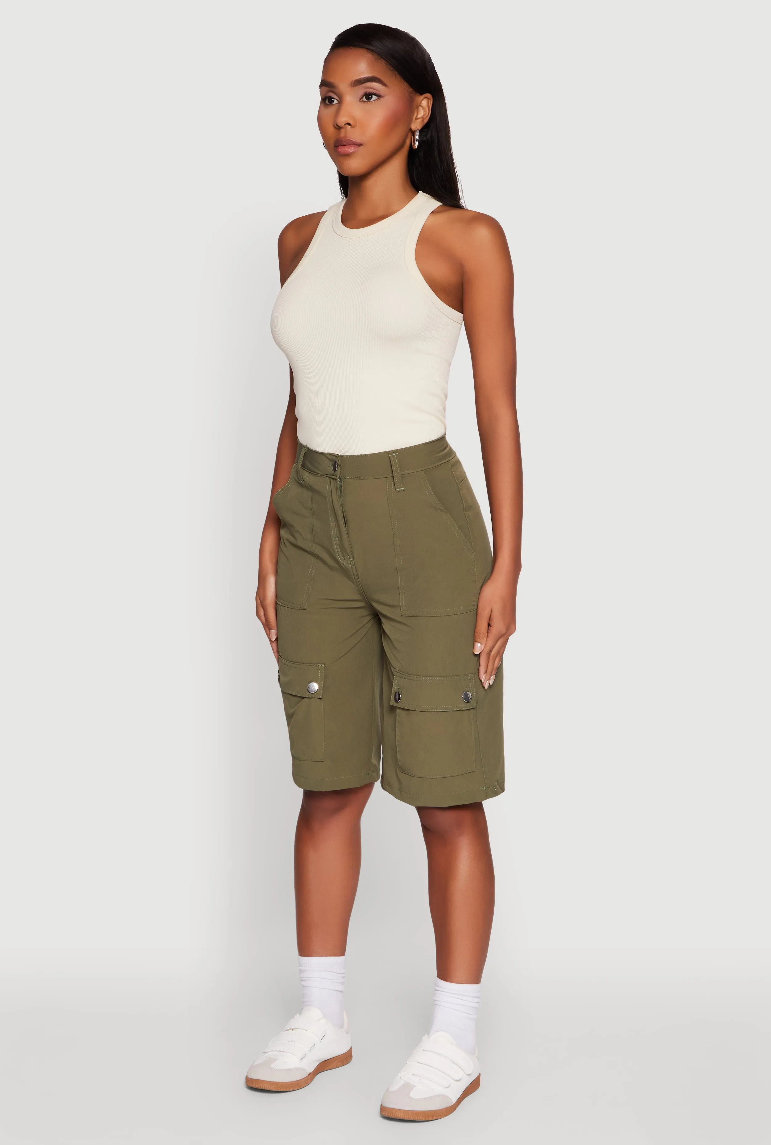Trendy High Waisted Nylon Cargo Shorts hoodie WrinkleFreeFabric