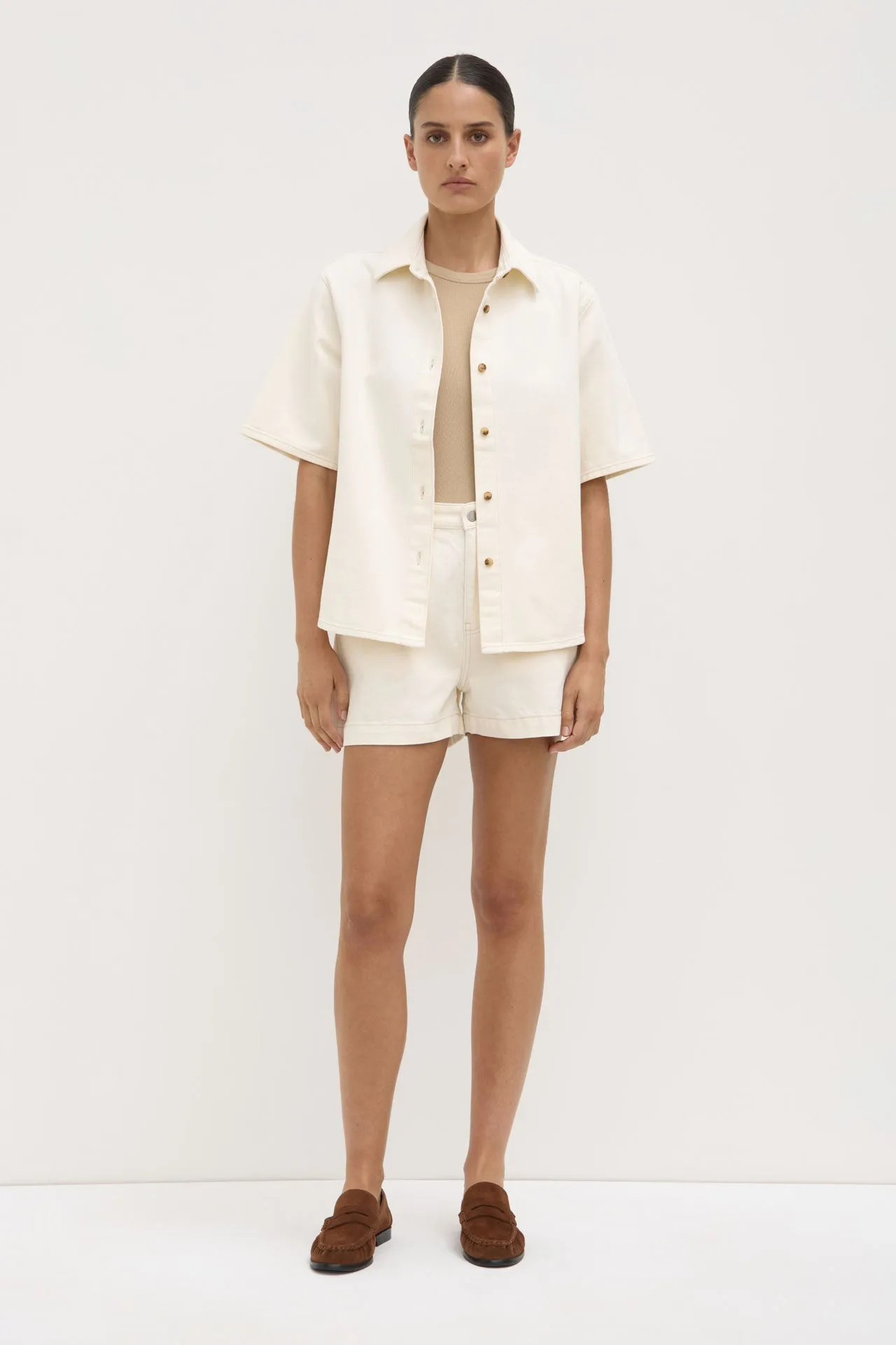 Mid Rise Midweight Texture Boxy Denim Short