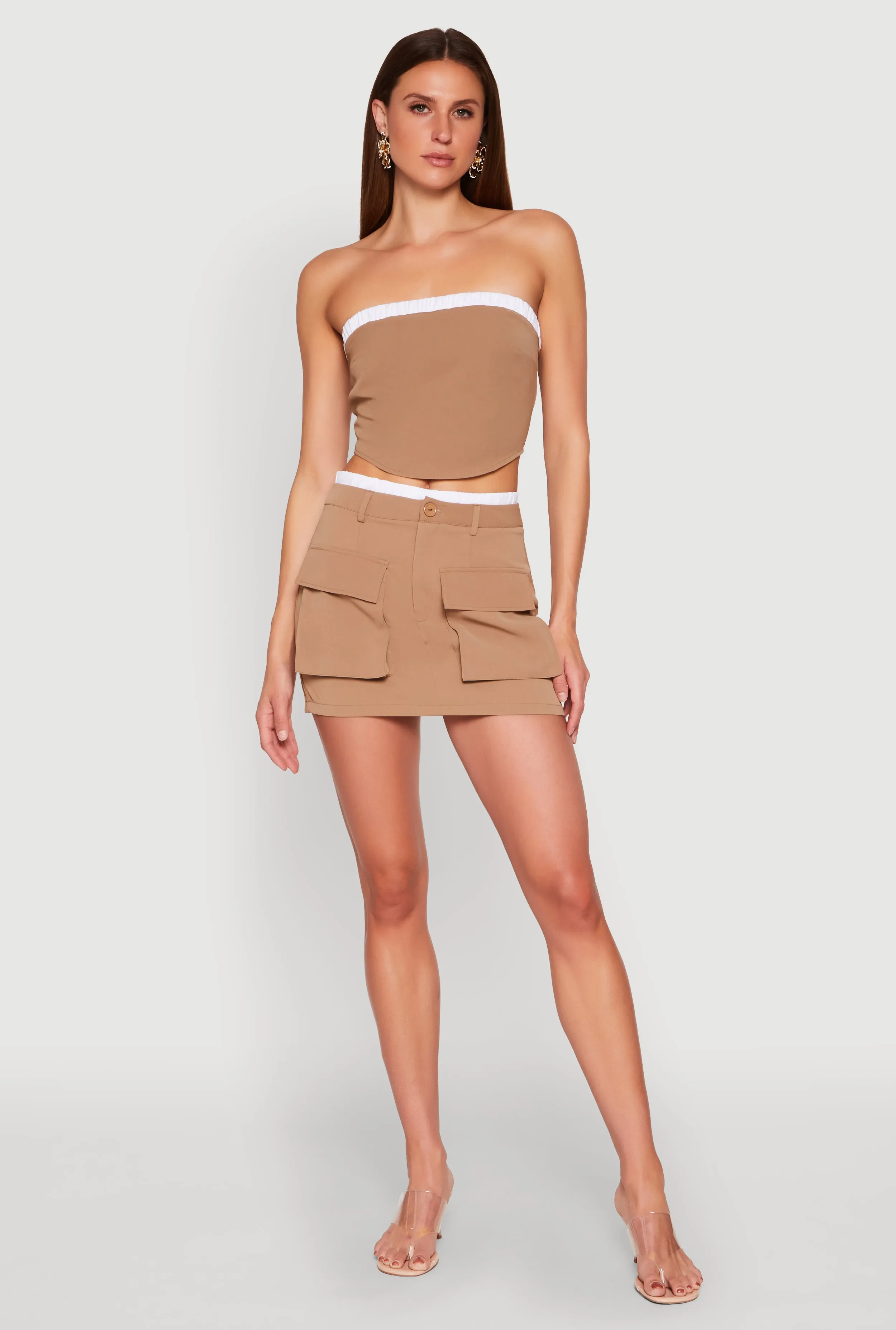Fresh Vibe Contrast Trim Cargo Pocket Mini Skirt