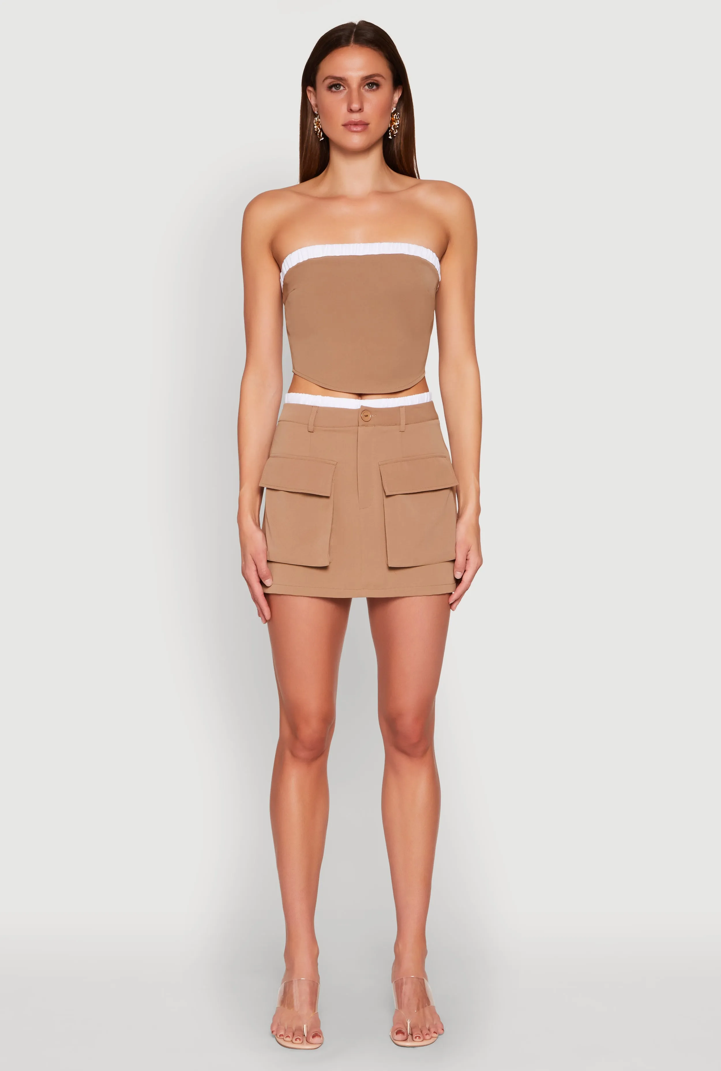 Contrast Trim Cargo Pocket Mini Skirt Built In Shorts