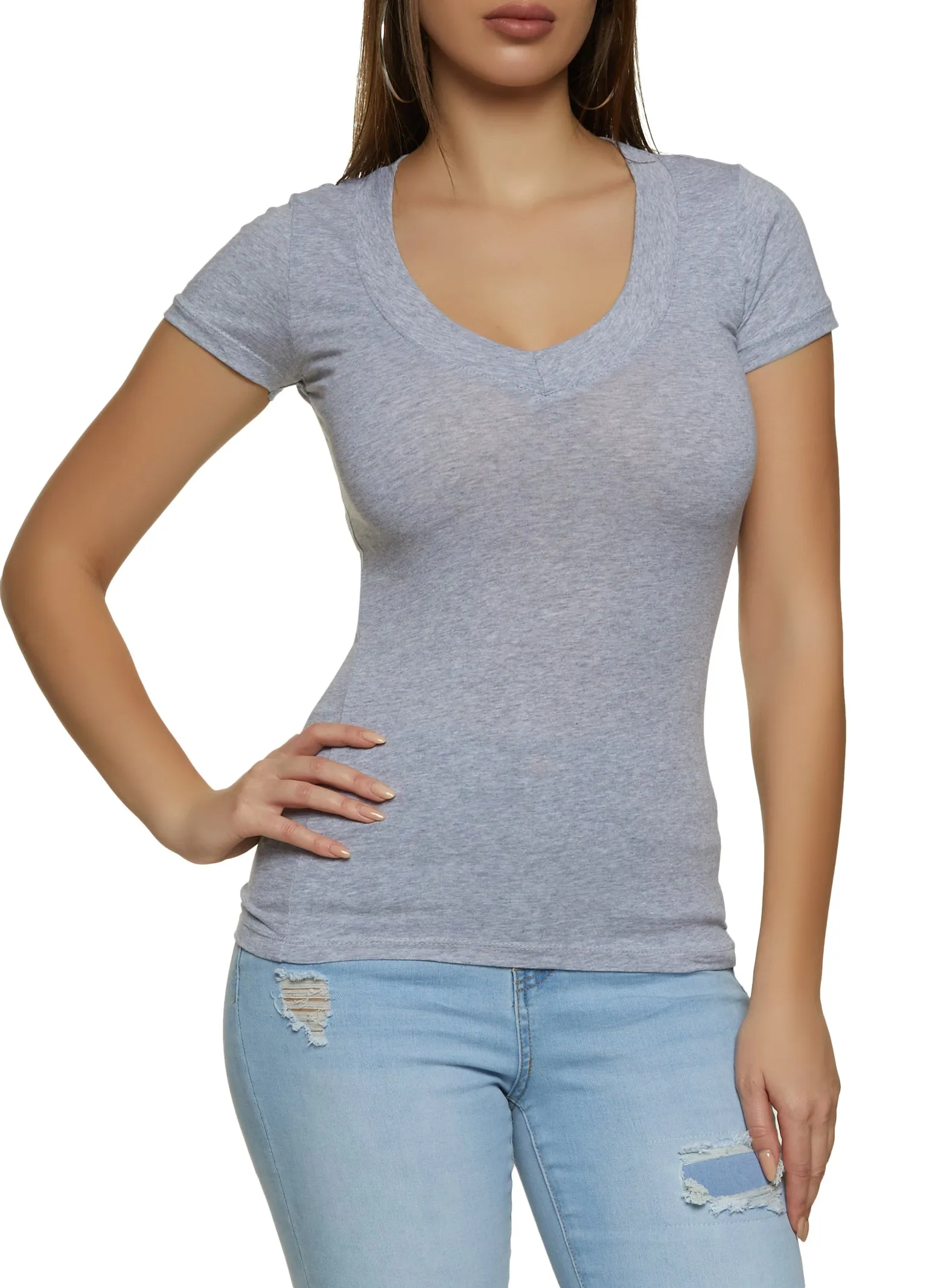 Formal Style Perfect Layering Basic V Neck Short Sleeve Tee