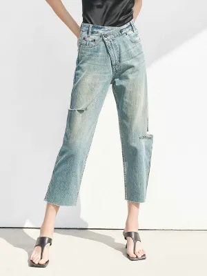 HOT SALE Cotton Cut-out Jeans Loose High Quality Morning Stroll Anytime Look
