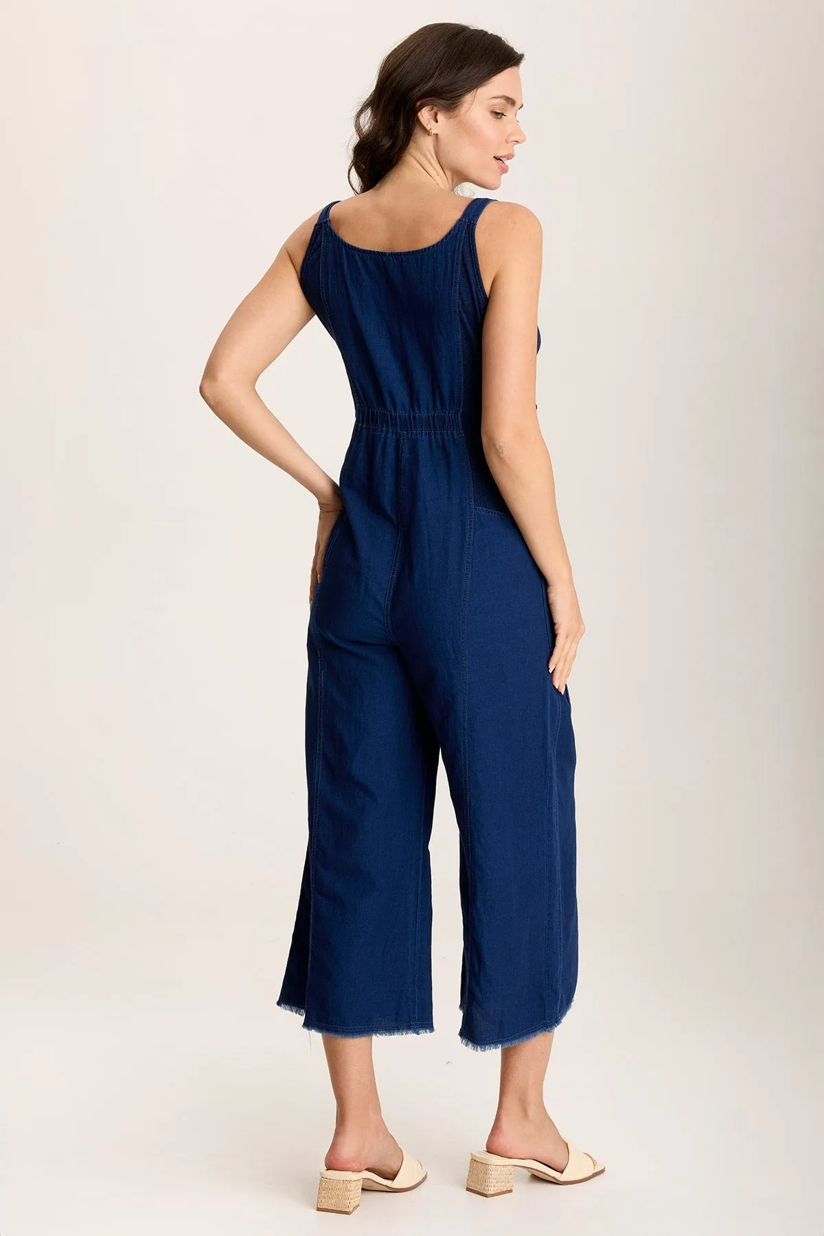 Mature Charm AntiPillingTechnology Jalila Mock-Denim Jumpsuit in Indigo Twill