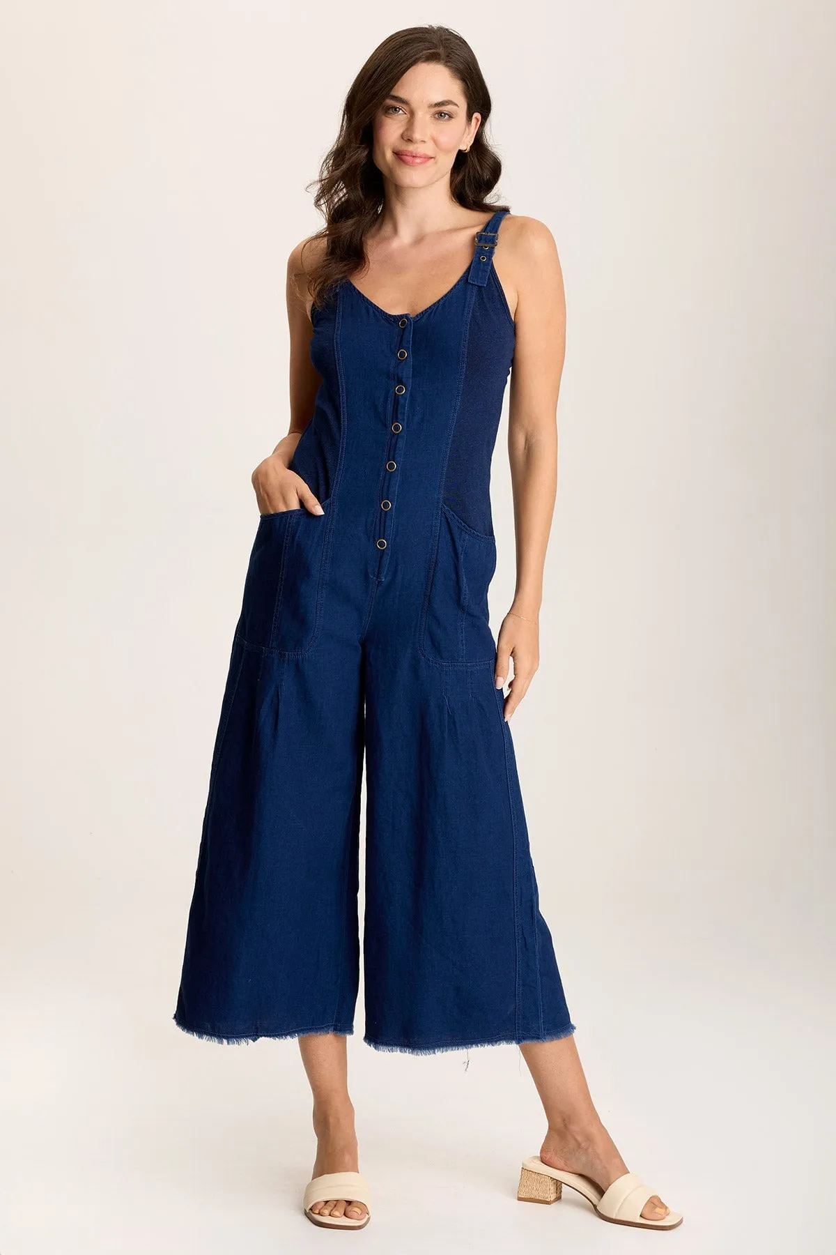 Jalila Mock-Denim Jumpsuit in Indigo Twill StretchWaistband Urban Chic