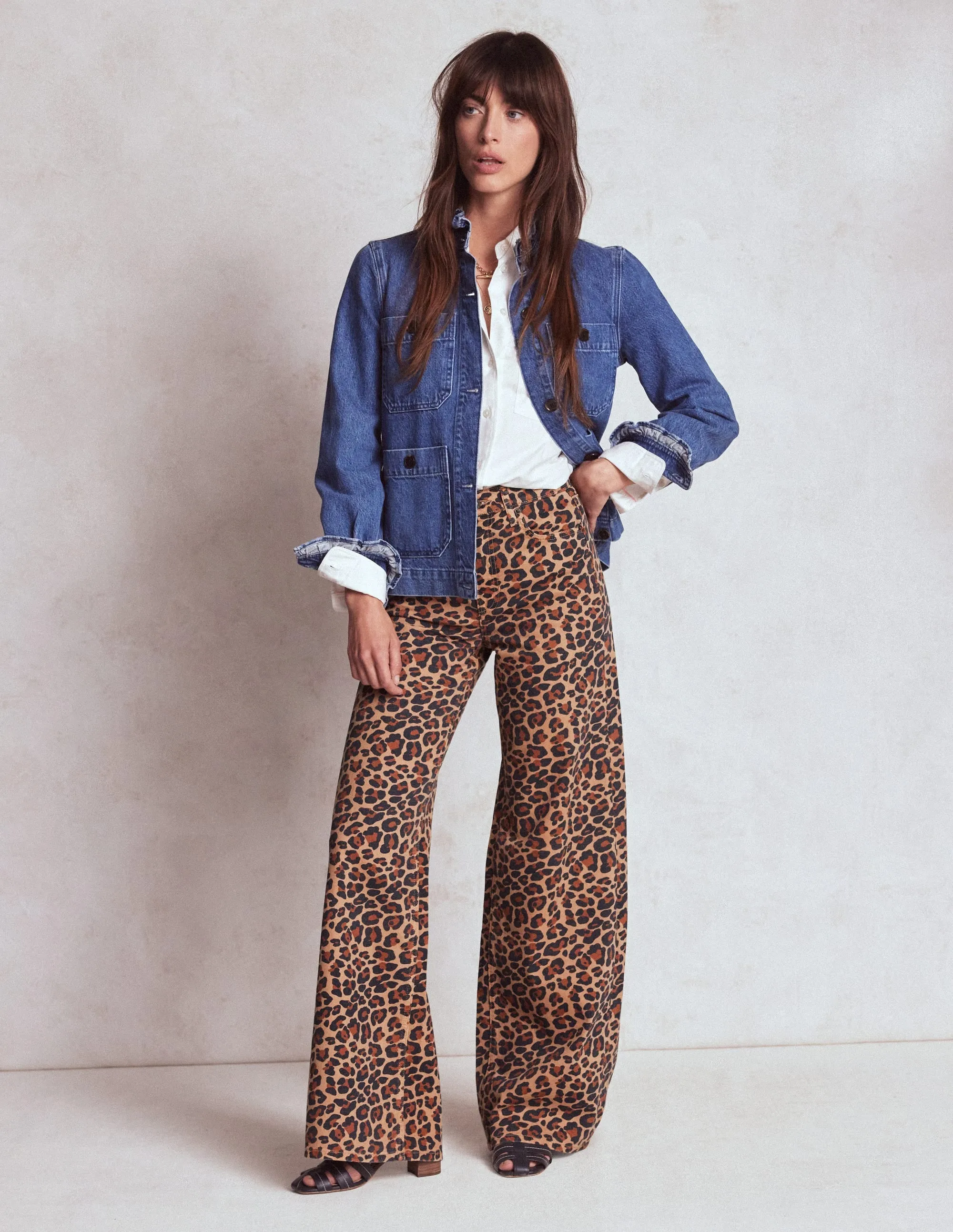 High Rise Wide Leg Jeans-Leopard Print Unisex Wear Premium Office Casual