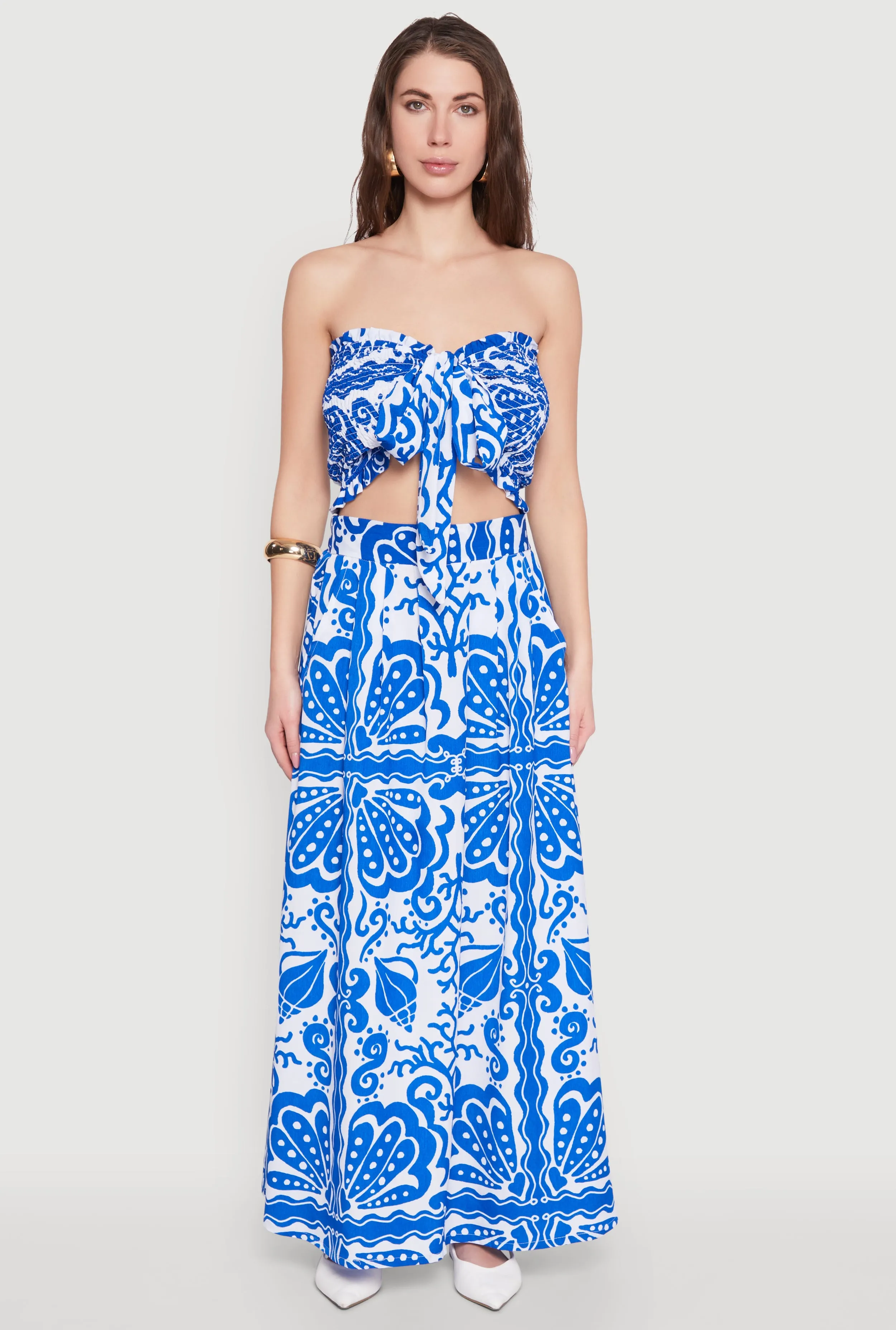 Basic Layers Oversized style Printed Pattern Pleated Maxi Skirt