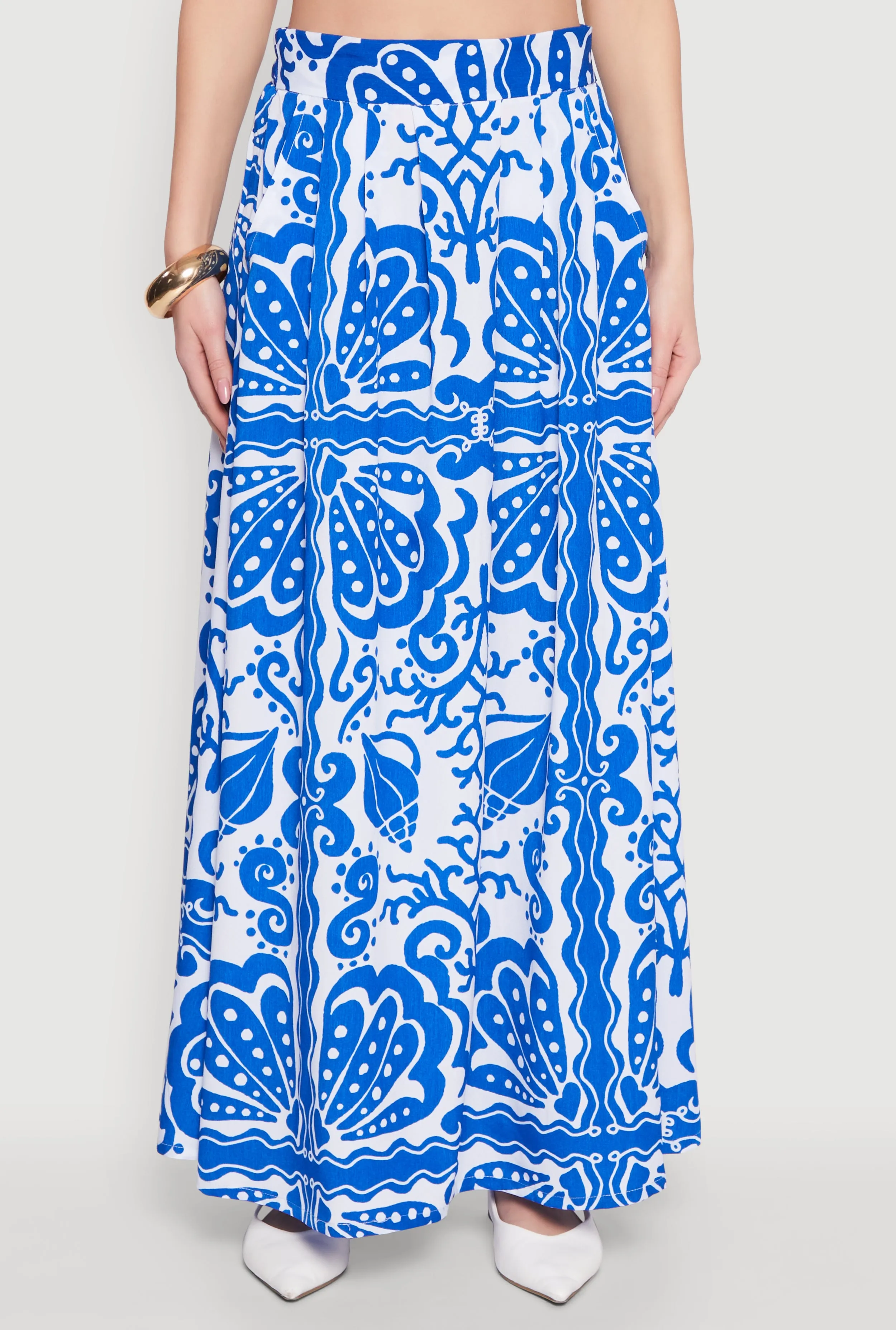 Printed Pattern Pleated Maxi Skirt Recycled Polyester Street Look
