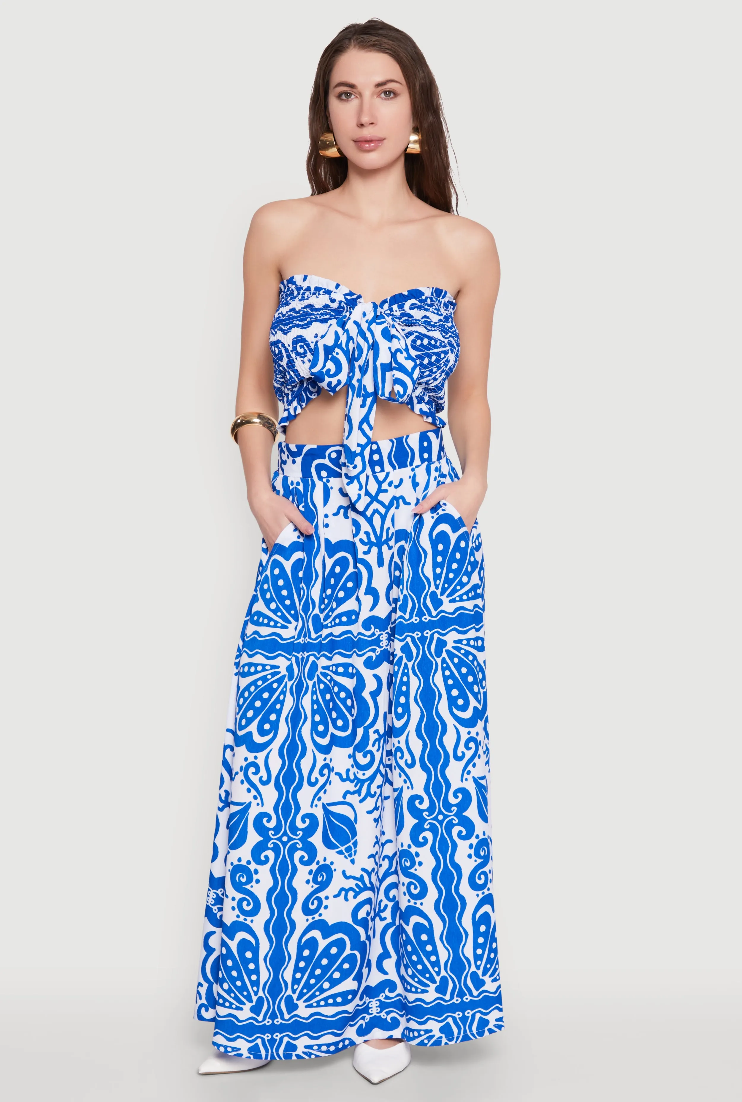 Printed Pattern Pleated Maxi Skirt Denim style Unique Feature