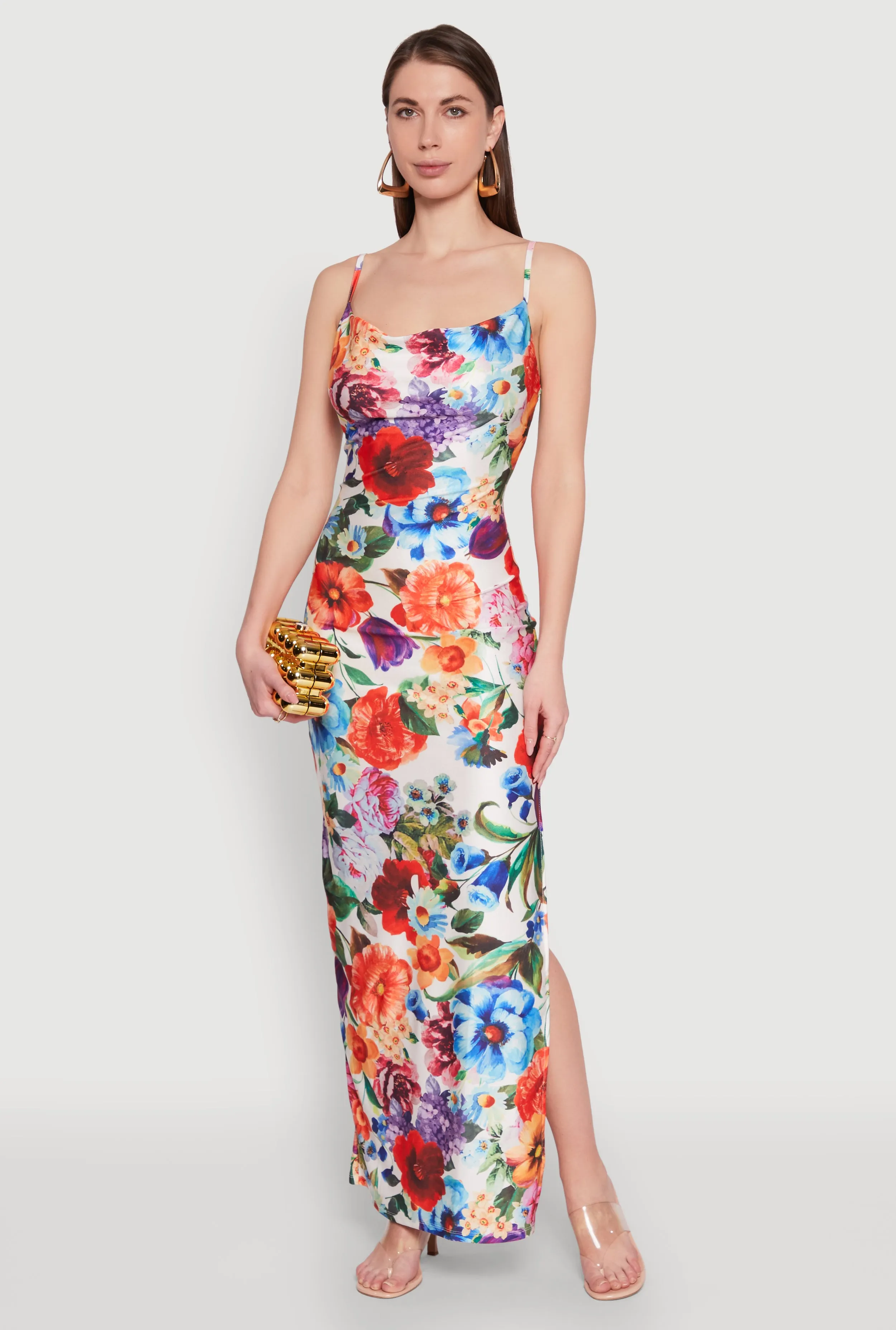 Georgette Glow Comfortable day-to-night dress Haute Monde Floral Print Side Slit Maxi Dress