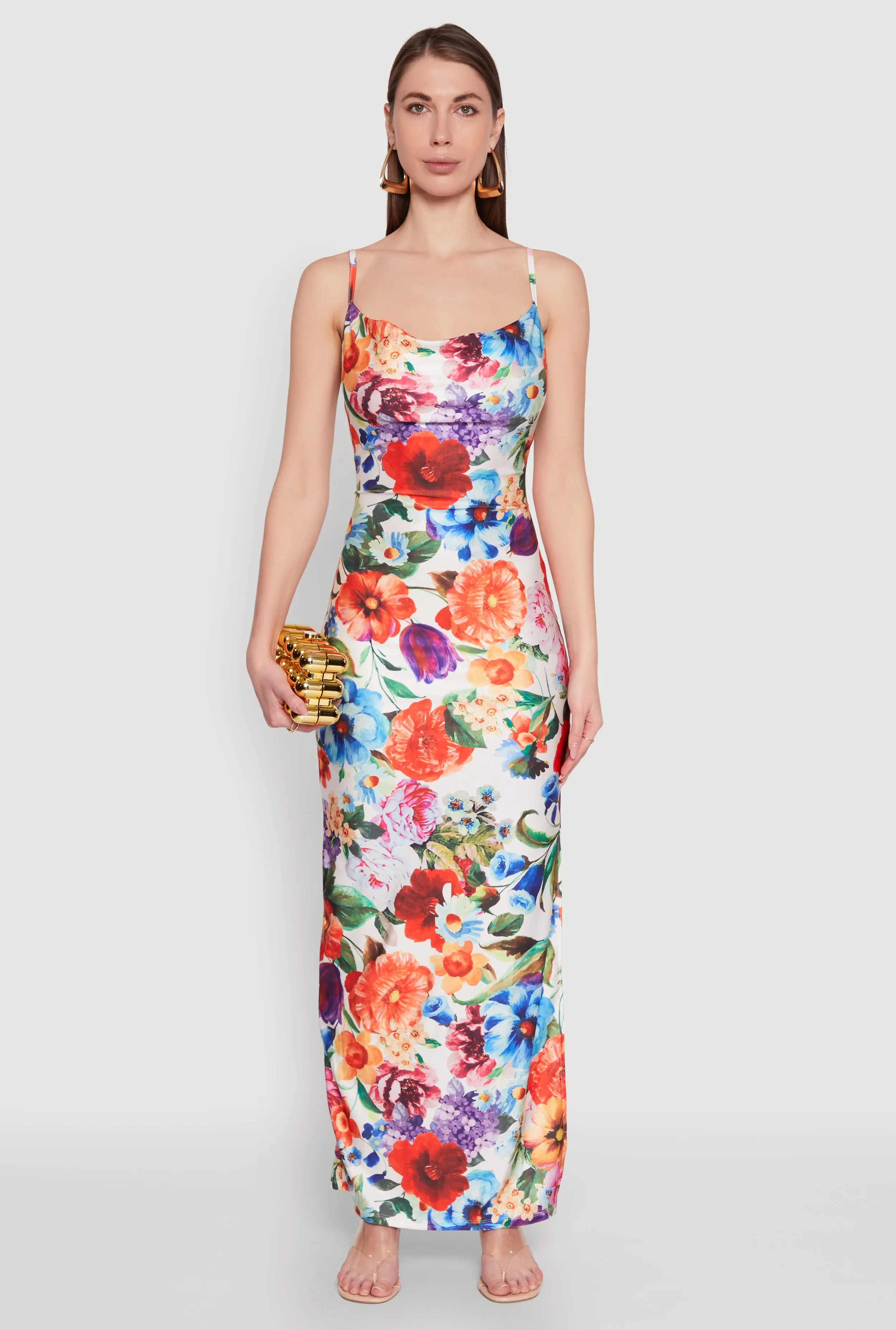 Haute Monde Floral Print Side Slit Maxi Dress Wind Proof Flower Path