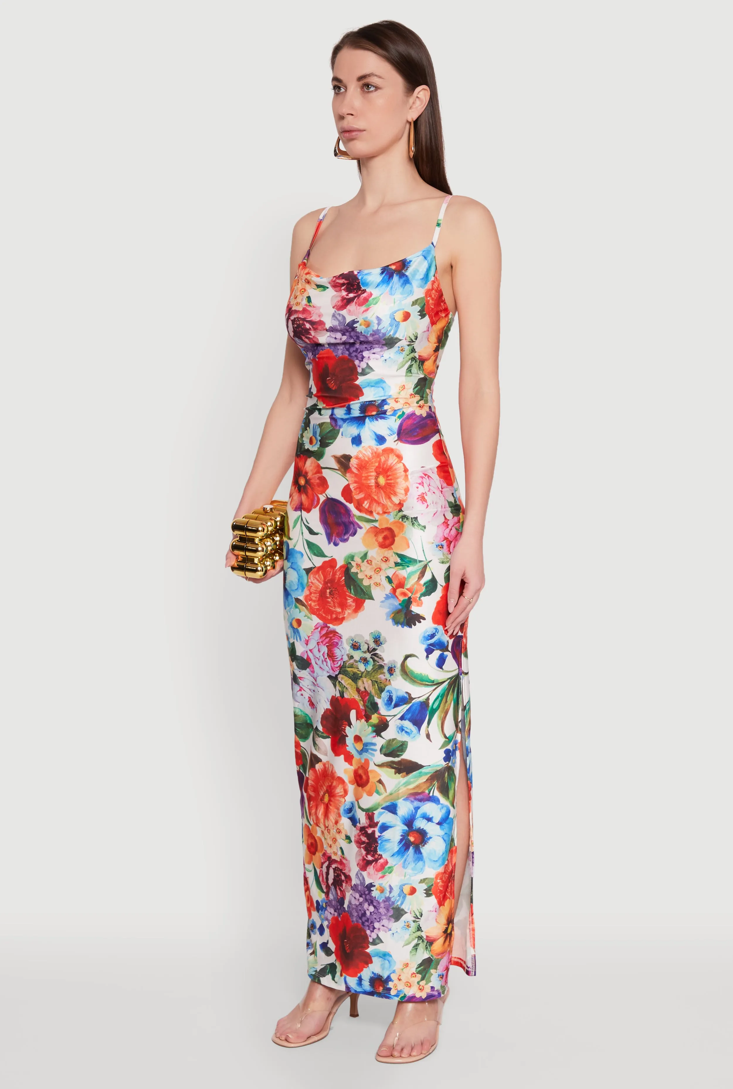 Room Glow Haute Monde Floral Print Side Slit Maxi Dress