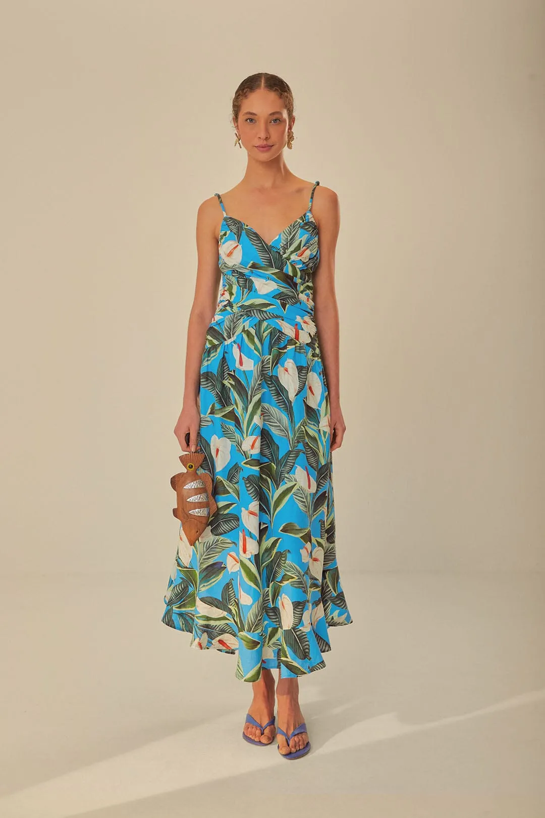 Feminine flowing piece Blue Anthurium Garden LENZING? ECOVERO? Euroflax? Maxi Dress