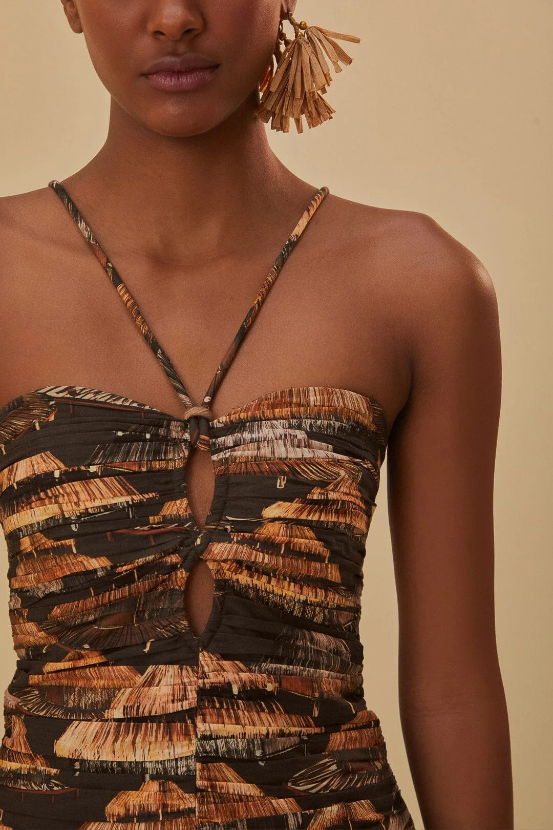 Coral Pop Brown Shuhu Maxi Dress Sleeveless