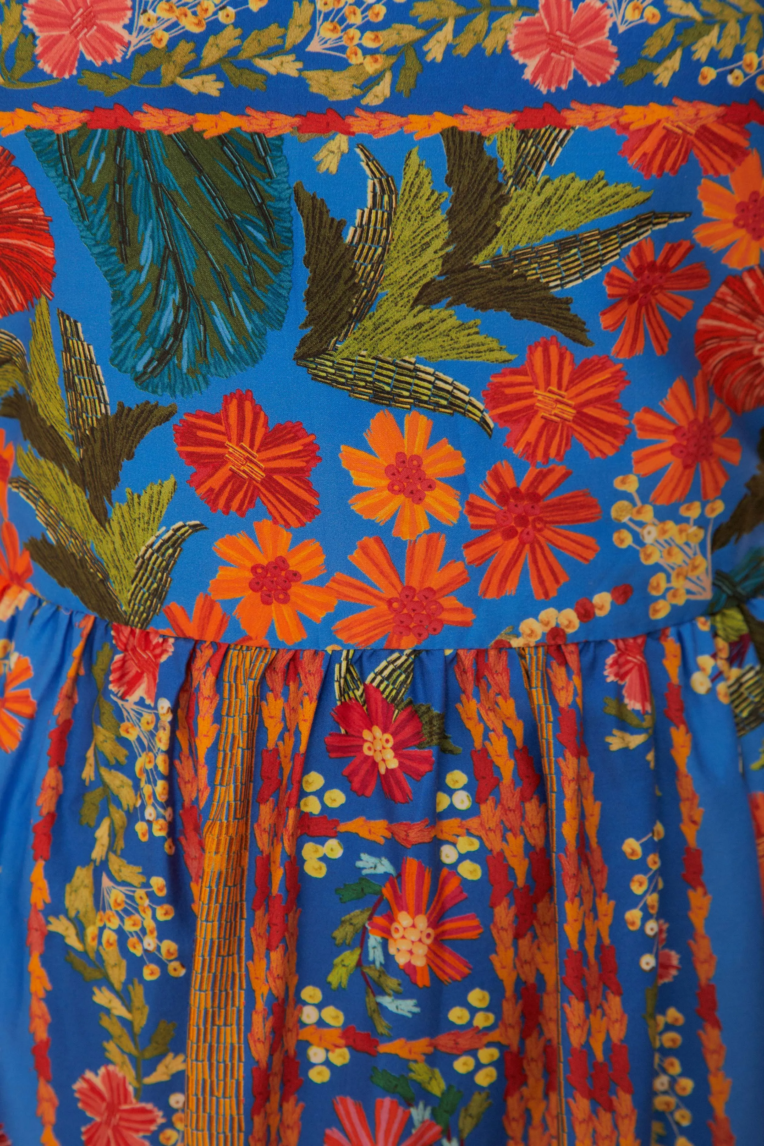 Stiched Garden Blue Maxi Dress Flow Line
