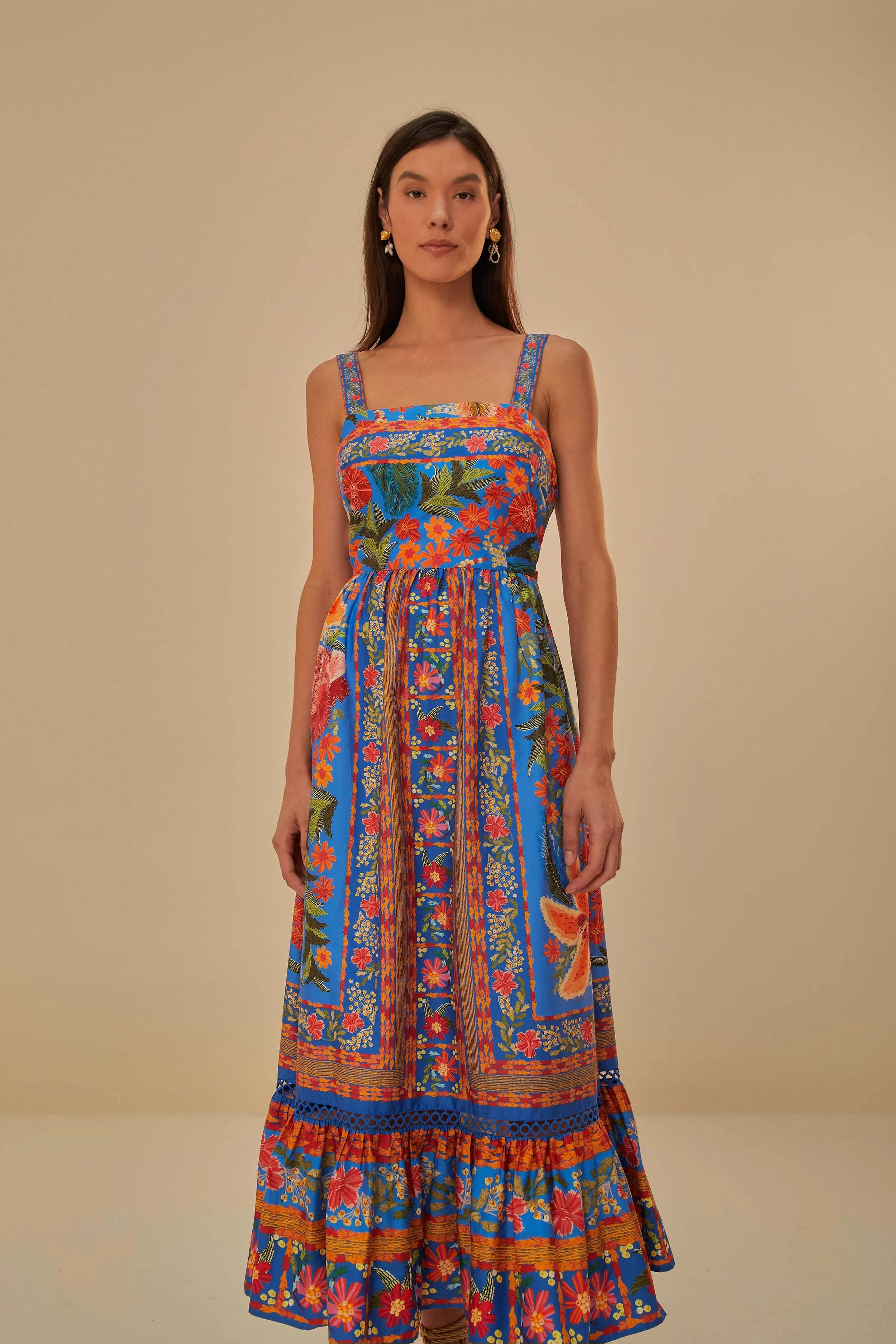 The flattering shape of this dress creates a beautiful silhouette that is perfect for all body types With a flattering shape and versatile design this dress is perfect for all occasions Stiched Garden Blue Maxi Dress
