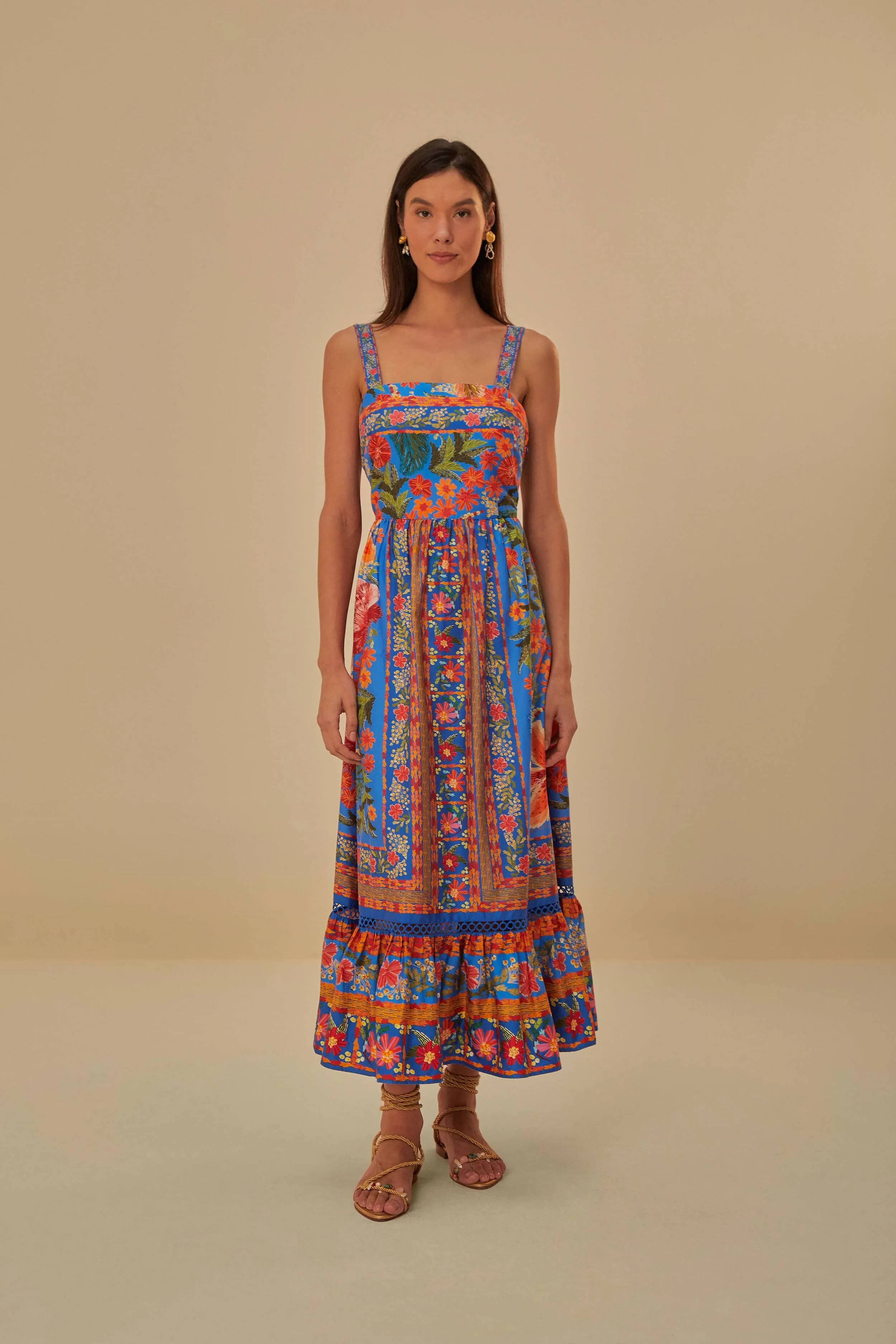 Onyx Glow Stiched Garden Blue Maxi Dress