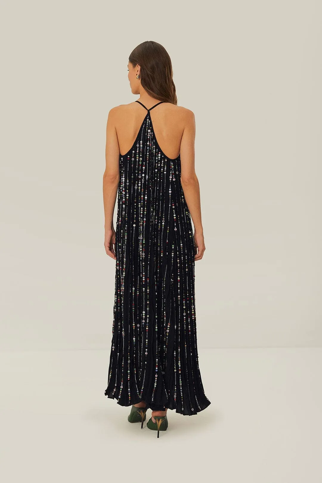 Modern Wardrobe Elegant and timeless look Black Embroidered Stones Pleated Midi Dress