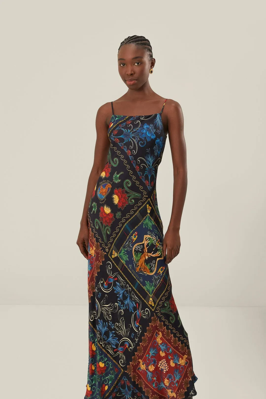 Sunbeam Flow Heat Proof Black Mixed Arabesque Scarves Sleeveless LENZING? ECOVERO? Maxi Dress