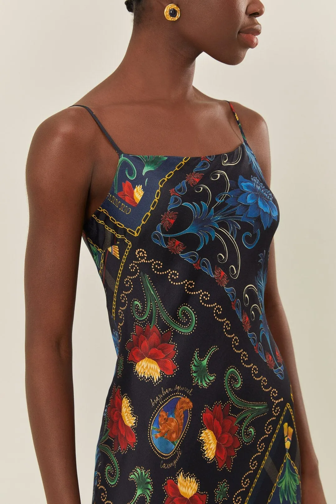 Black Mixed Arabesque Scarves Sleeveless LENZING? ECOVERO? Maxi Dress Pool side Romantic evening dress
