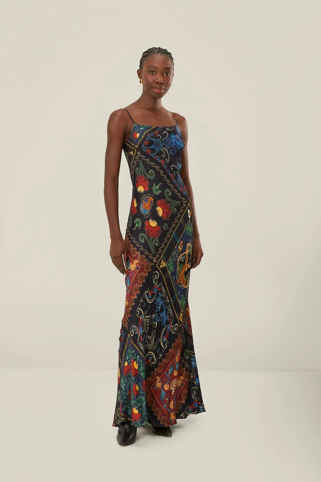 Mustard Pop Black Mixed Arabesque Scarves Sleeveless LENZING? ECOVERO? Maxi Dress